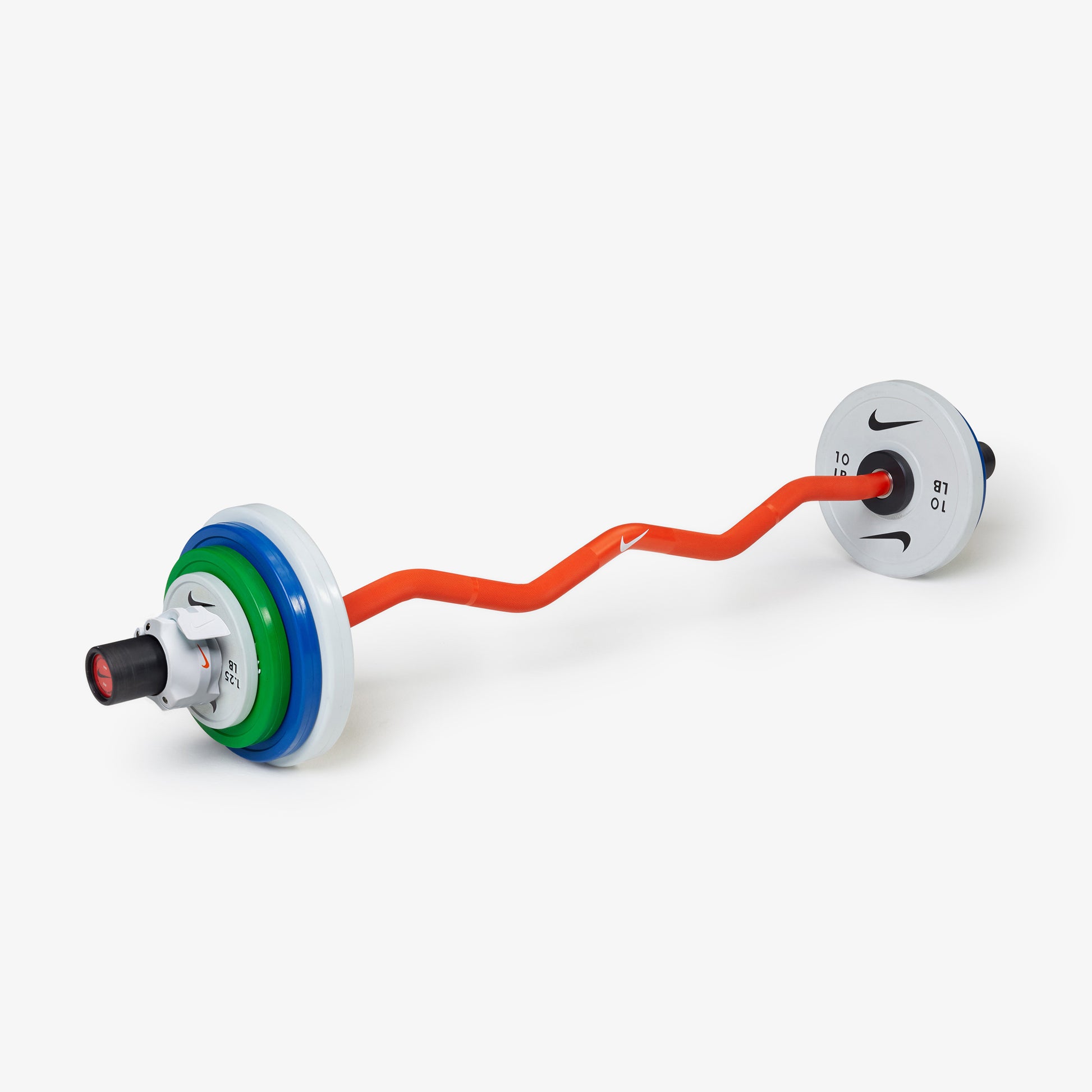 Nike Strength Shield Curl Bar - Orange Swoosh / Nike Change Plates (1.25 - 10 lb pairs) / White/Orange