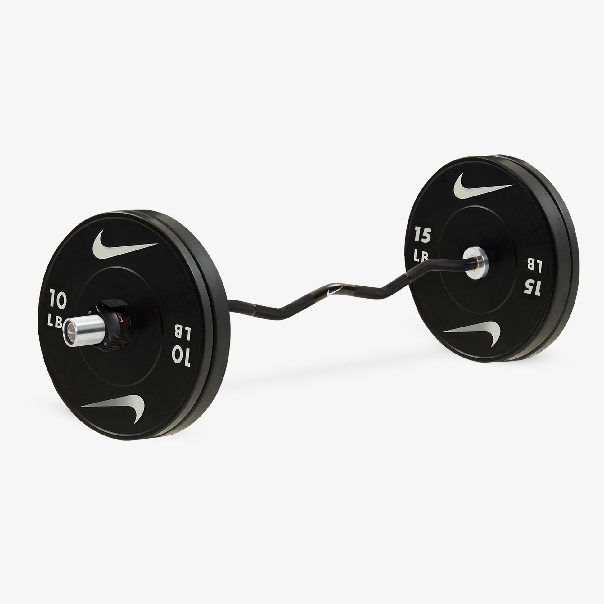 Nike Curl Bar - Black / Nike Black Bumper Plates (10 and 15 lb pairs) / Black/Orange