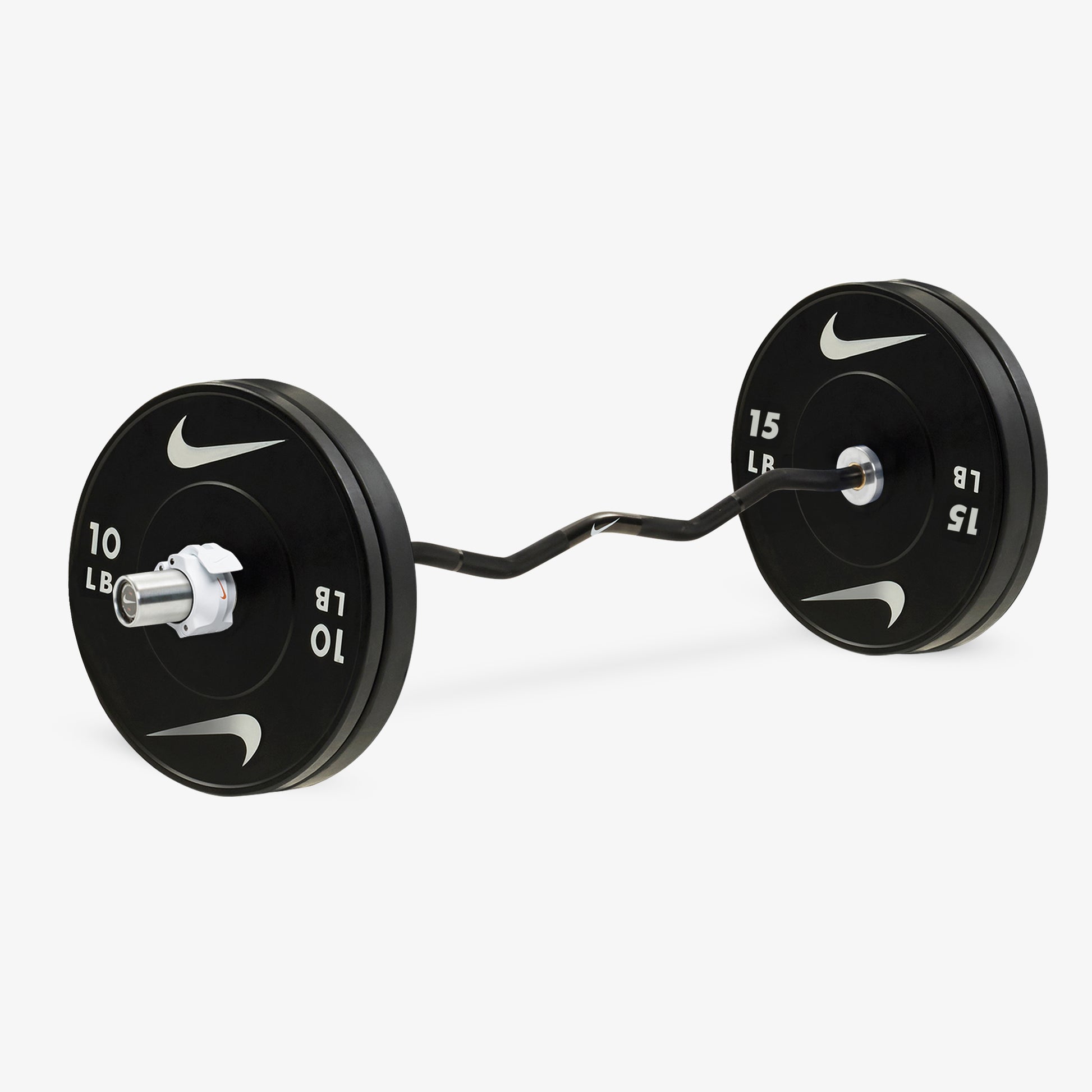 Nike Curl Bar - Black / Nike Black Bumper Plates (10 and 15 lb pairs) / White/Orange