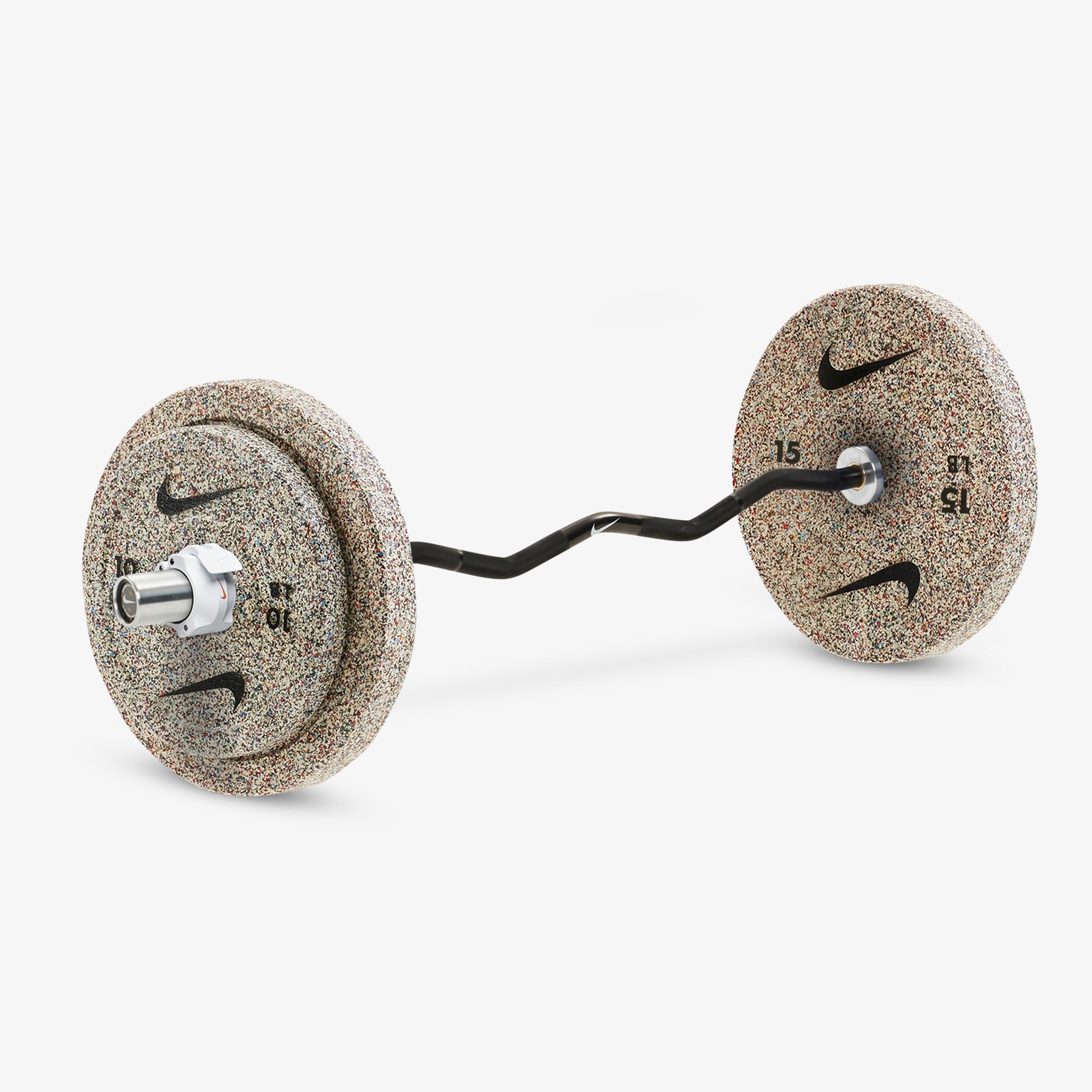 Nike Curl Bar - Black / Nike Grind Bumper Plates (10 and 15 lb pairs) / White/Orange