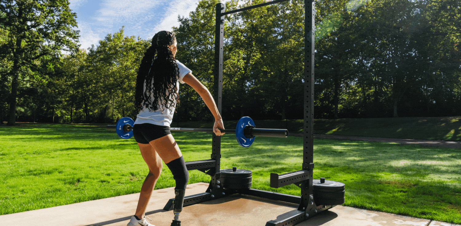 Paralympic adaptive athlete Beatriz Hatz snatching the Nike coated premium 15kg barbell