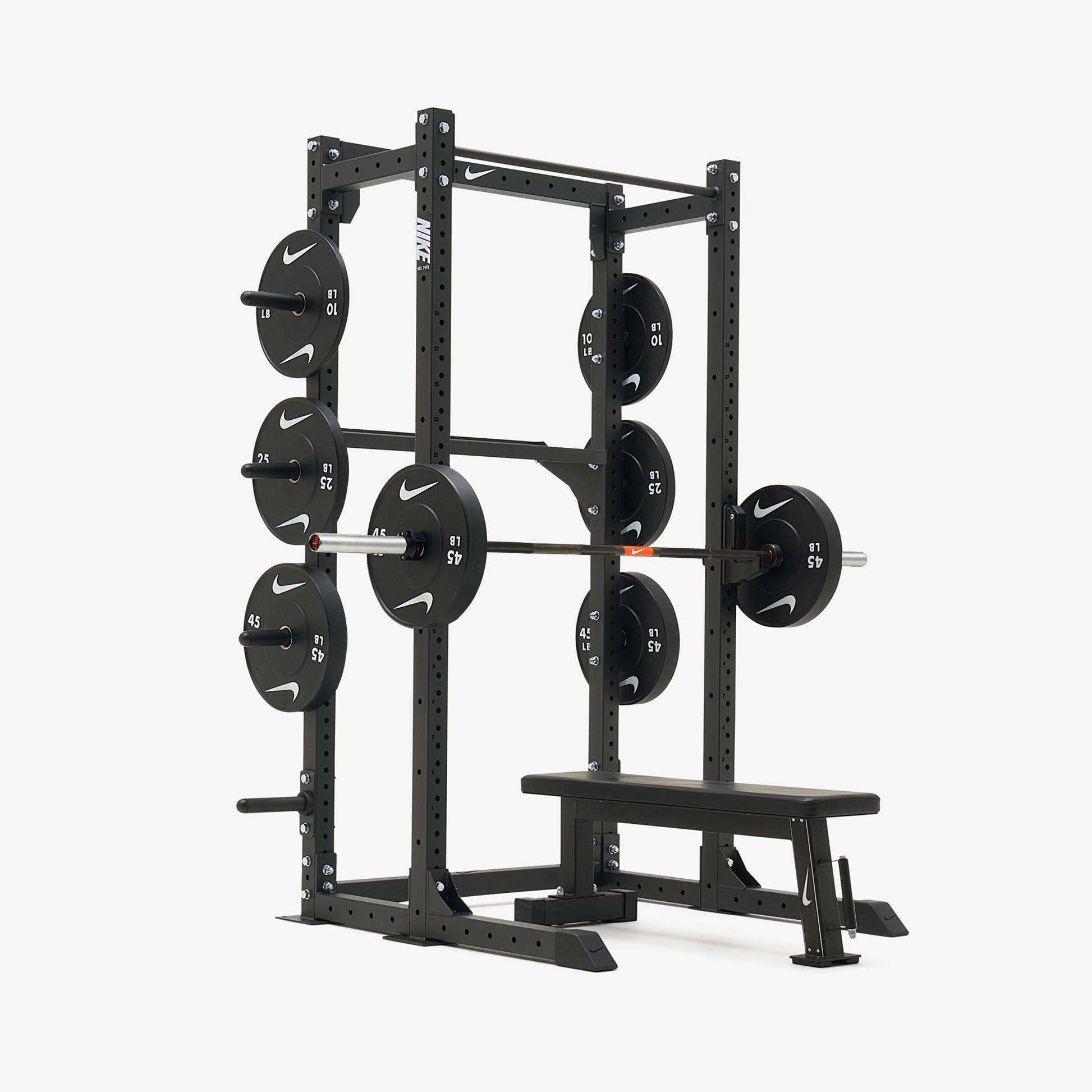 Nike Half Rack / Black Bumper Plates / 20 kg Nike 1972 Power Bar