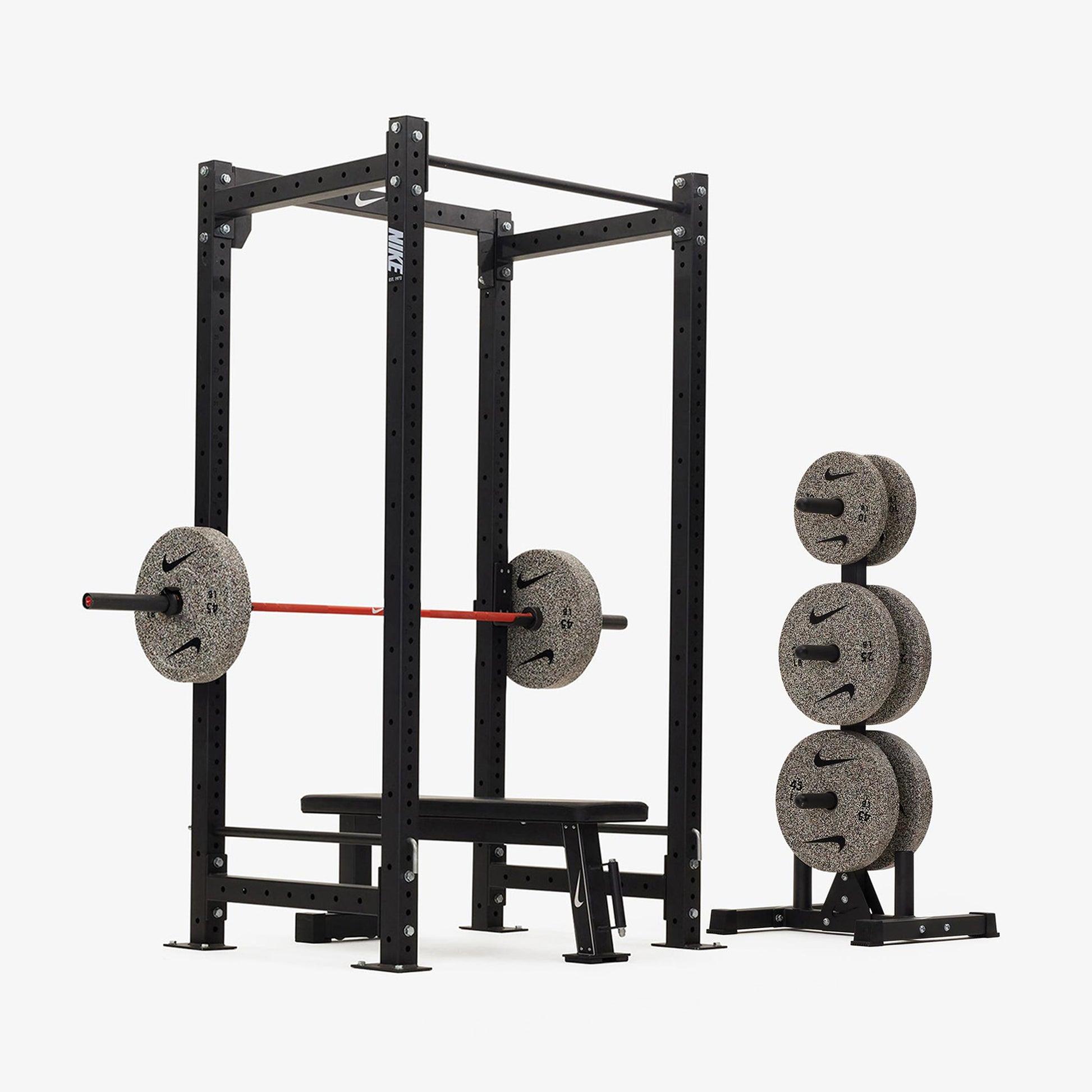 Nike Squat Cage / Nike Grind Bumper Plates / 20 kg Nike Strength Shield - Orange SWOOSH