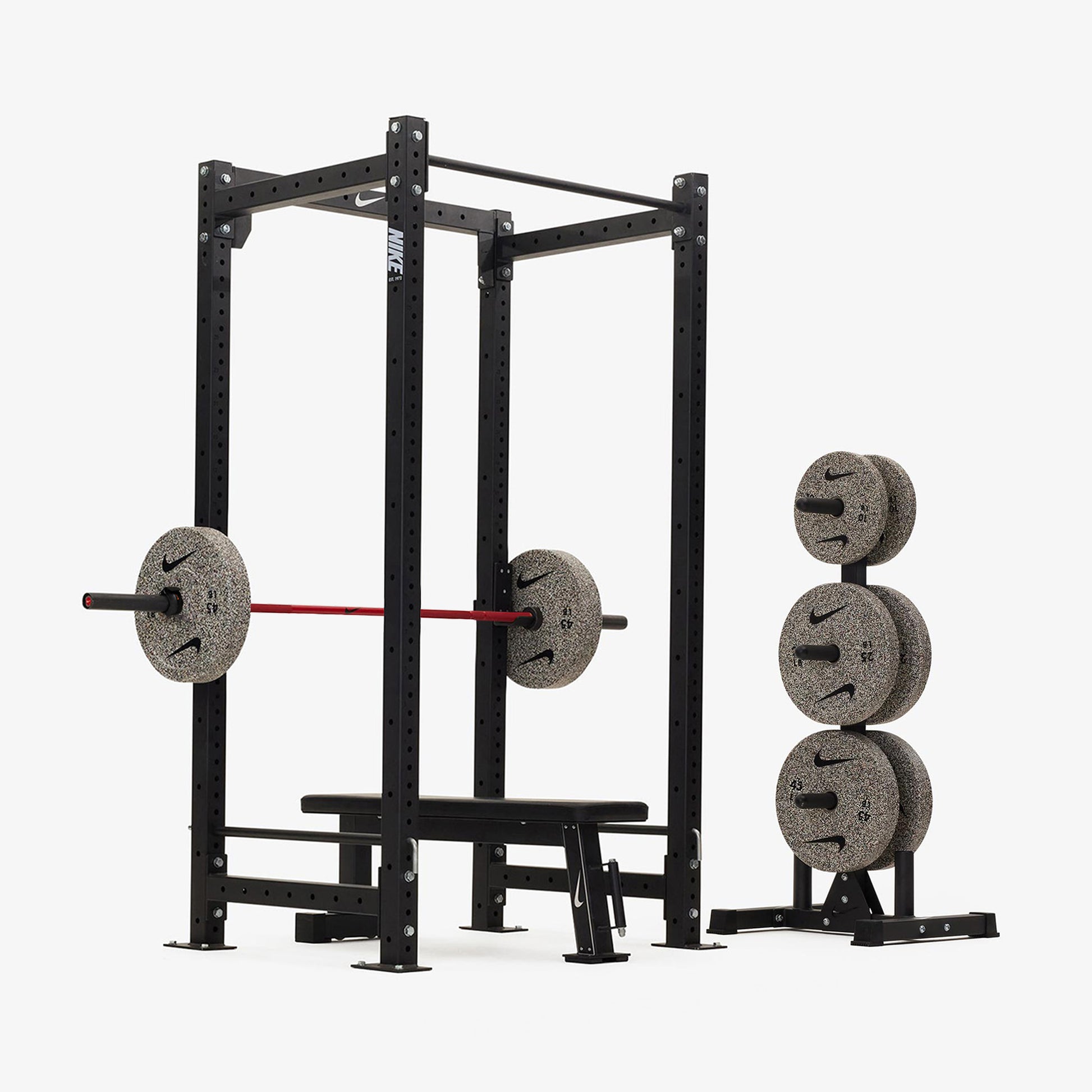 Nike Squat Cage / Nike Grind Bumper Plates / 20 kg Nike Strength Shield - Red SWOOSH