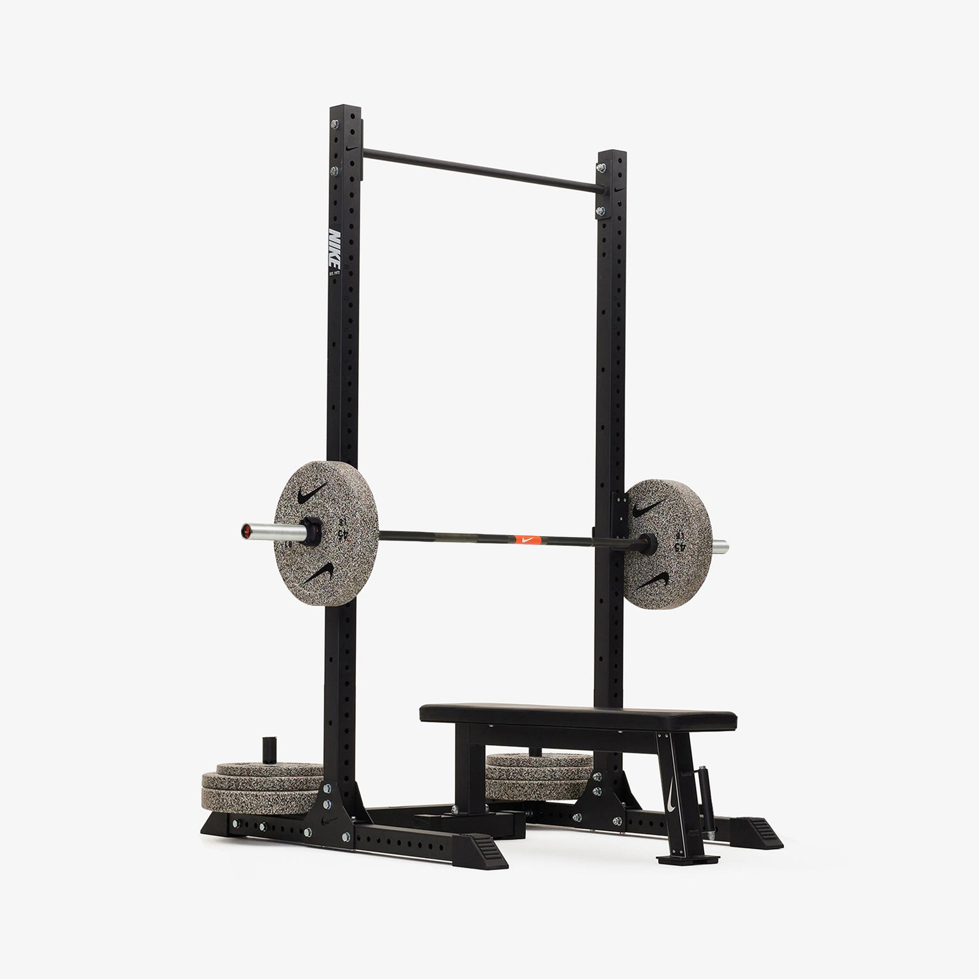 Nike Squat Rack / Nike Grind Bumper Plates / 20 kg Nike 1972 Power Bar