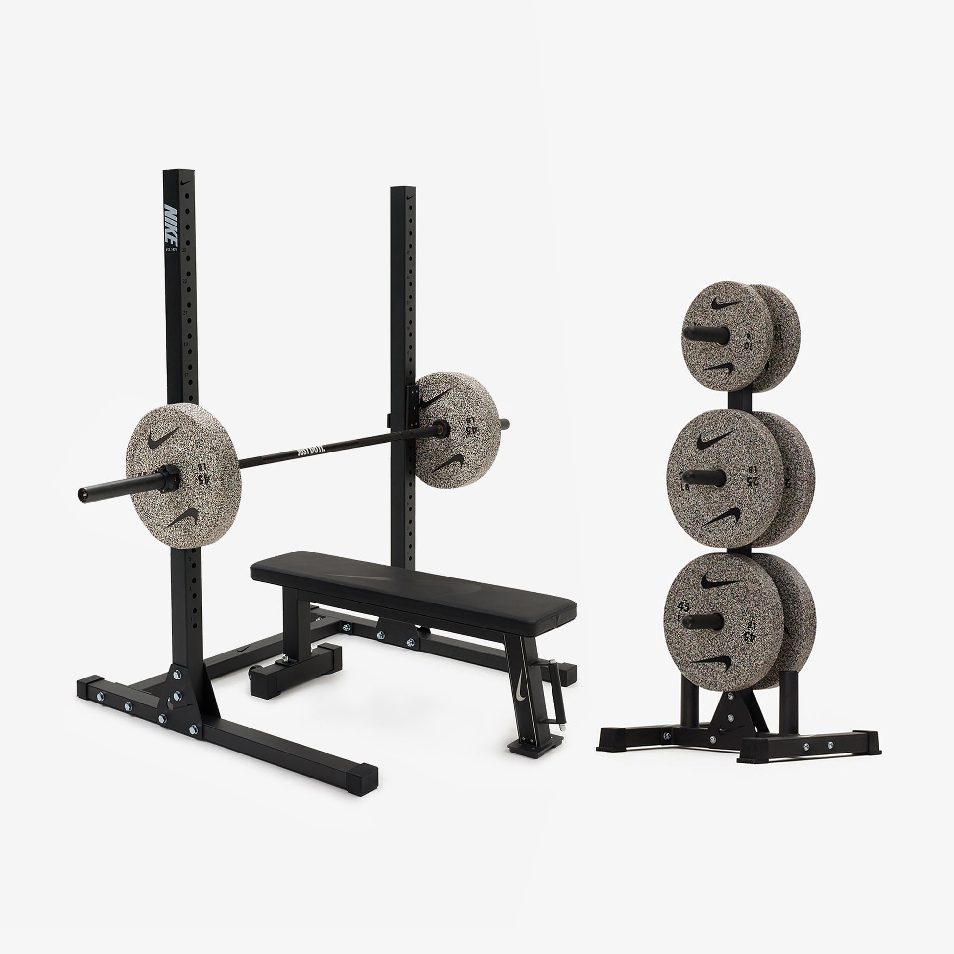 Nike Squat Stand / Nike Grind Bumper Plates / 20 kg Nike Strength Shield - Black ("Just Do It")