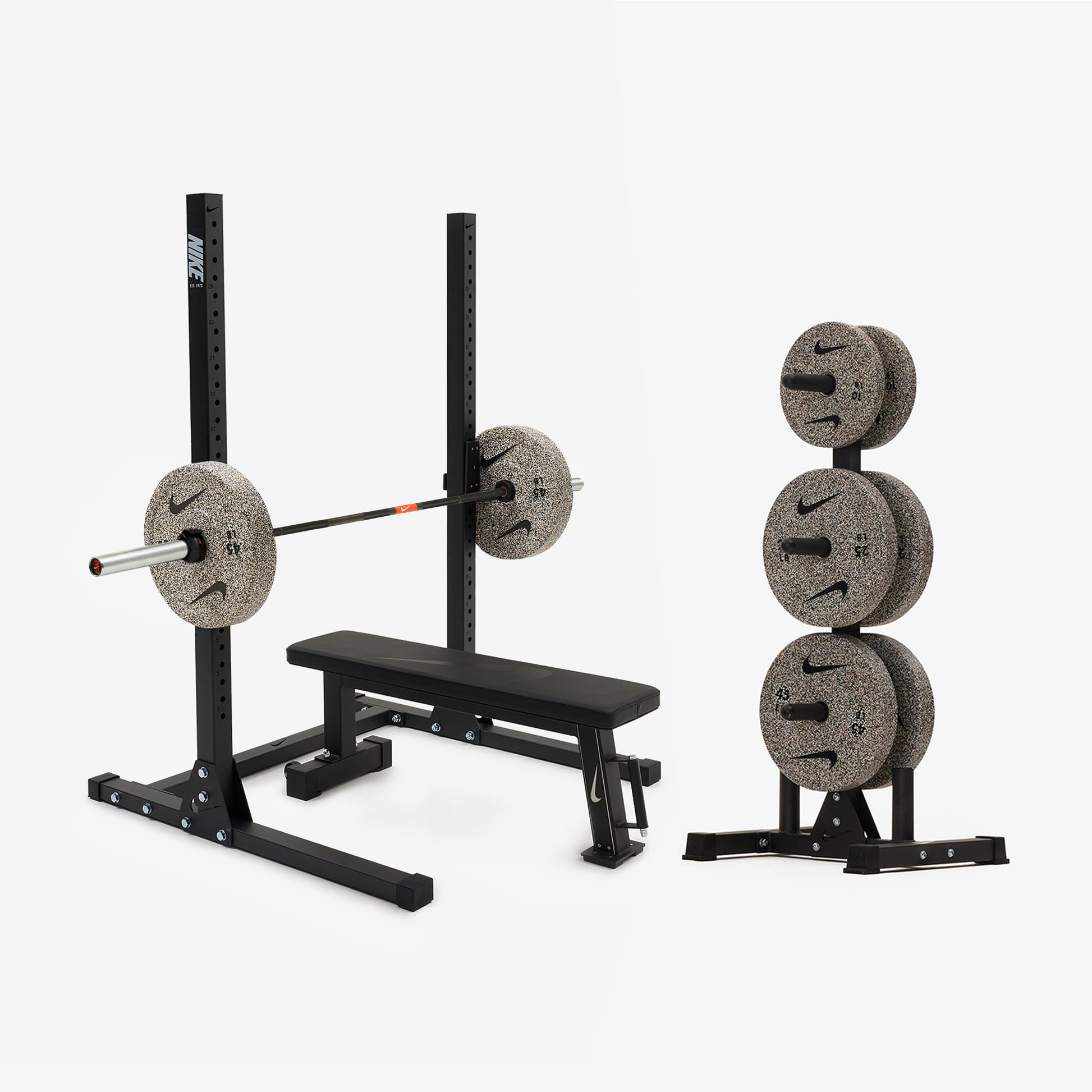 Nike Squat Stand / Nike Grind Bumper Plates / 20 kg Nike 1972 Power Bar