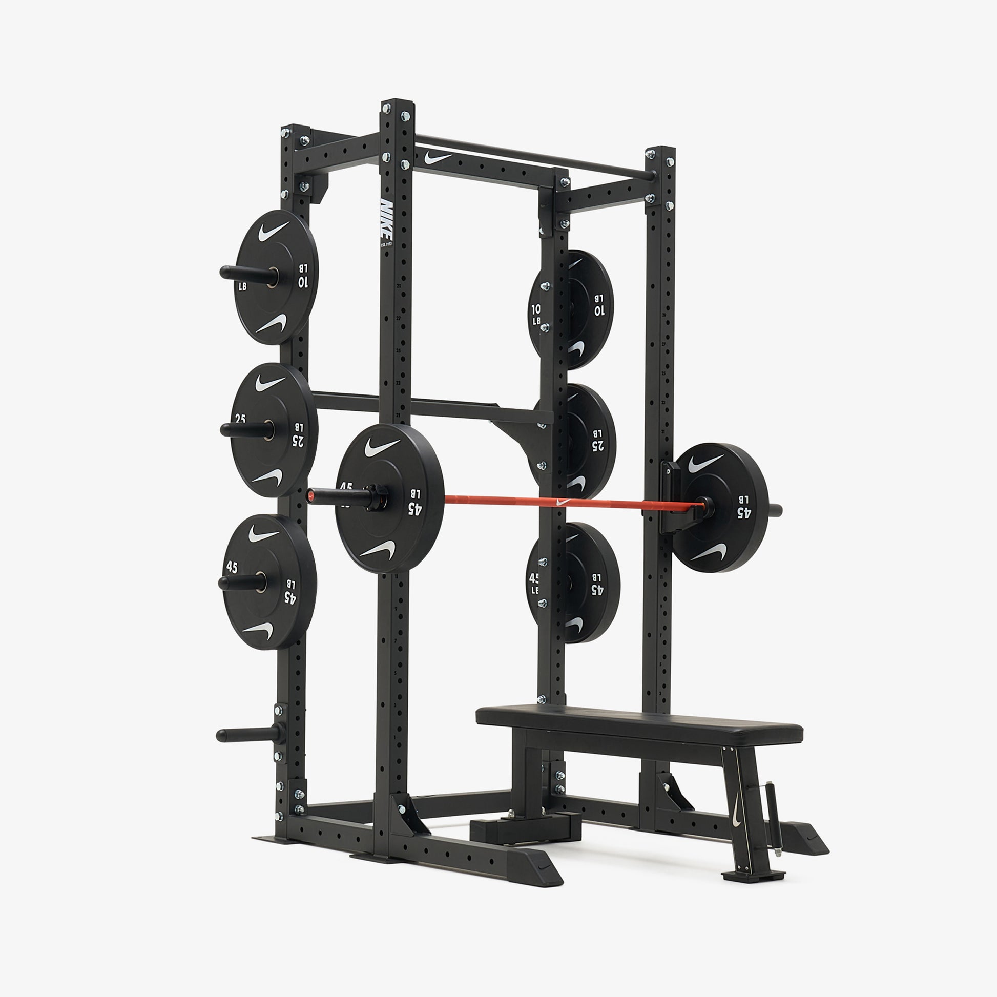 Nike Half Rack / Black Bumper Plates / 20 kg Nike Strength Shield - Orange SWOOSH