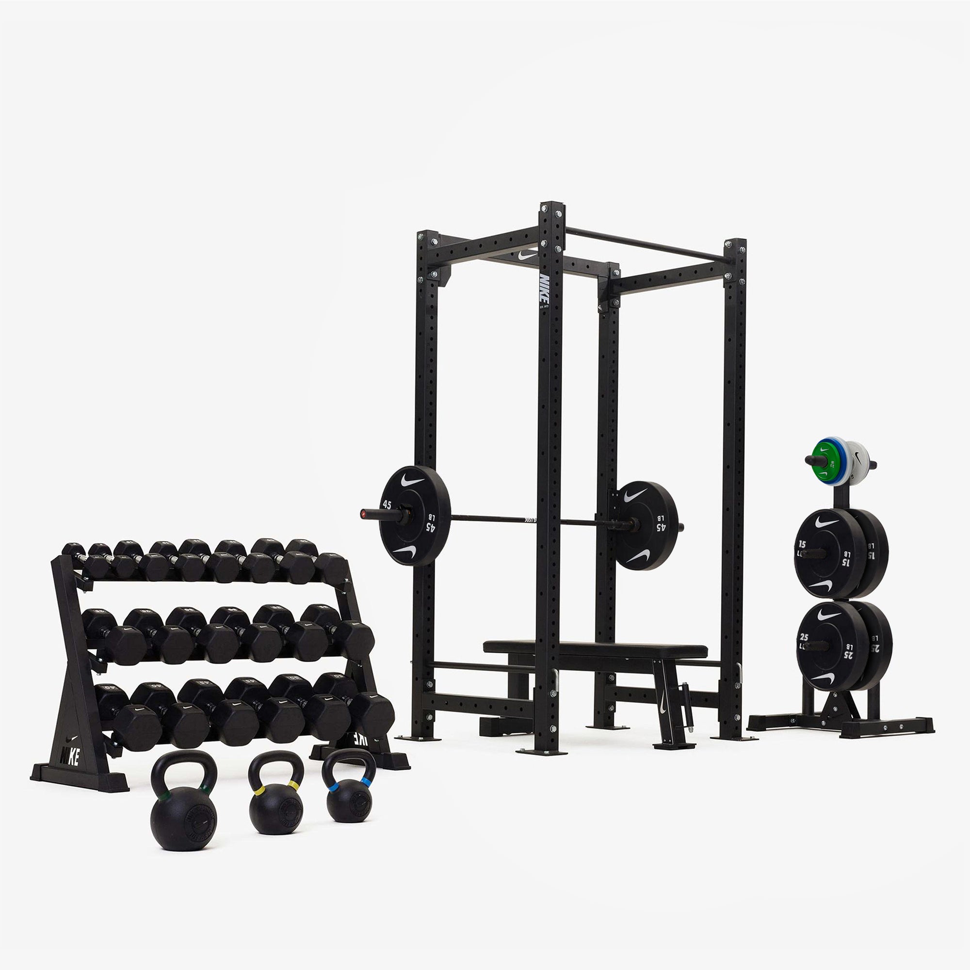 Nike Squat Cage / Black/White Dumbbells + Plates / 20 kg Black ("Just Do It")