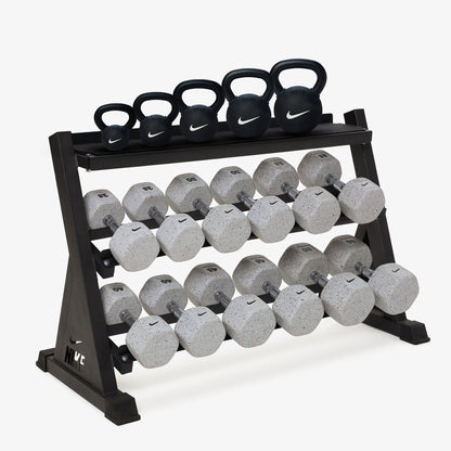 Nike Kettlebell & Dumbbell Rack Sets – Nike Grind / 25-50 lb / Rubber Coated - Black/White - 9-35 lb