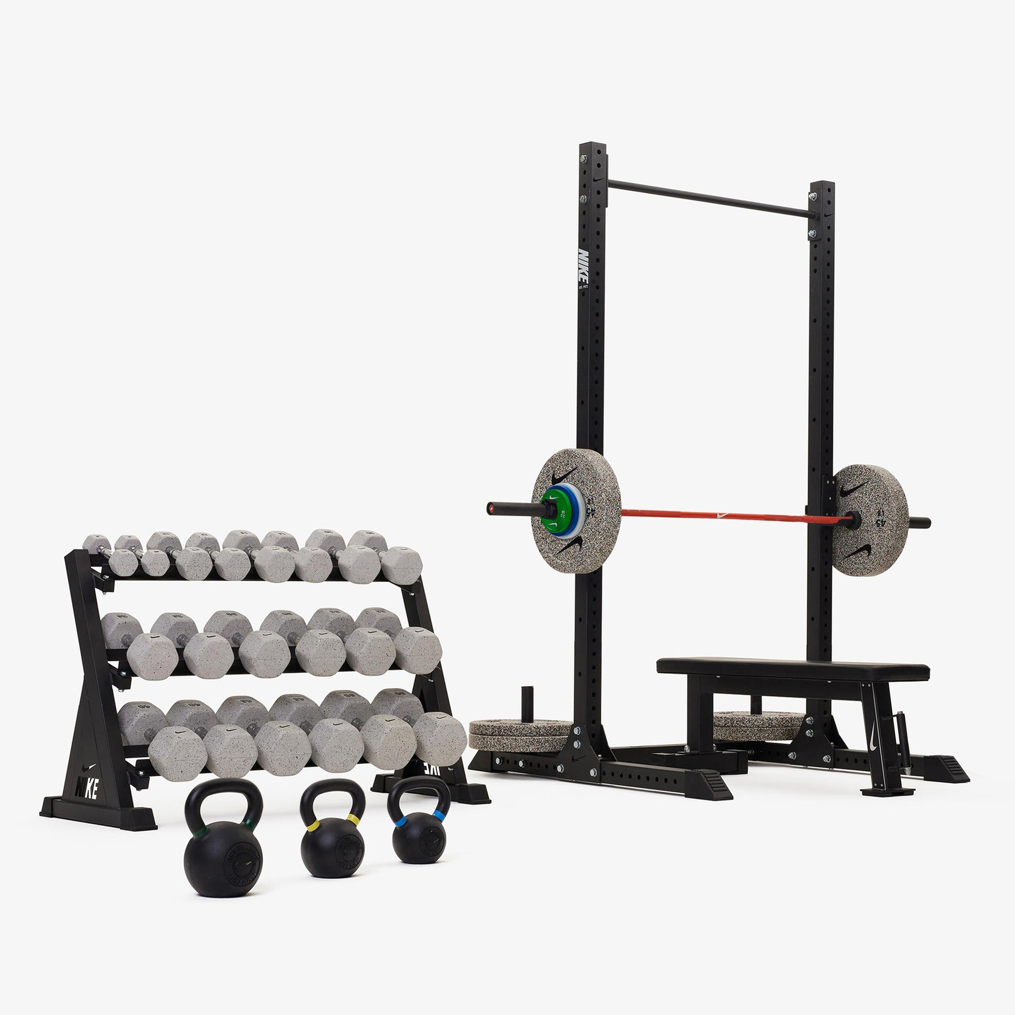 Nike Squat Rack / Nike Grind Dumbbells + Plates / 20 kg Orange SWOOSH