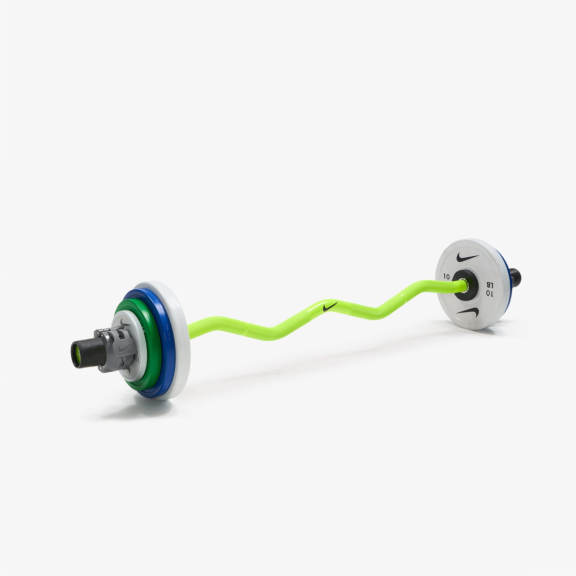 Nike Strength Shield Curl Bar - Volt Swoosh / Nike Change Plates (1.25 - 10 lb pairs) / Grey/Black