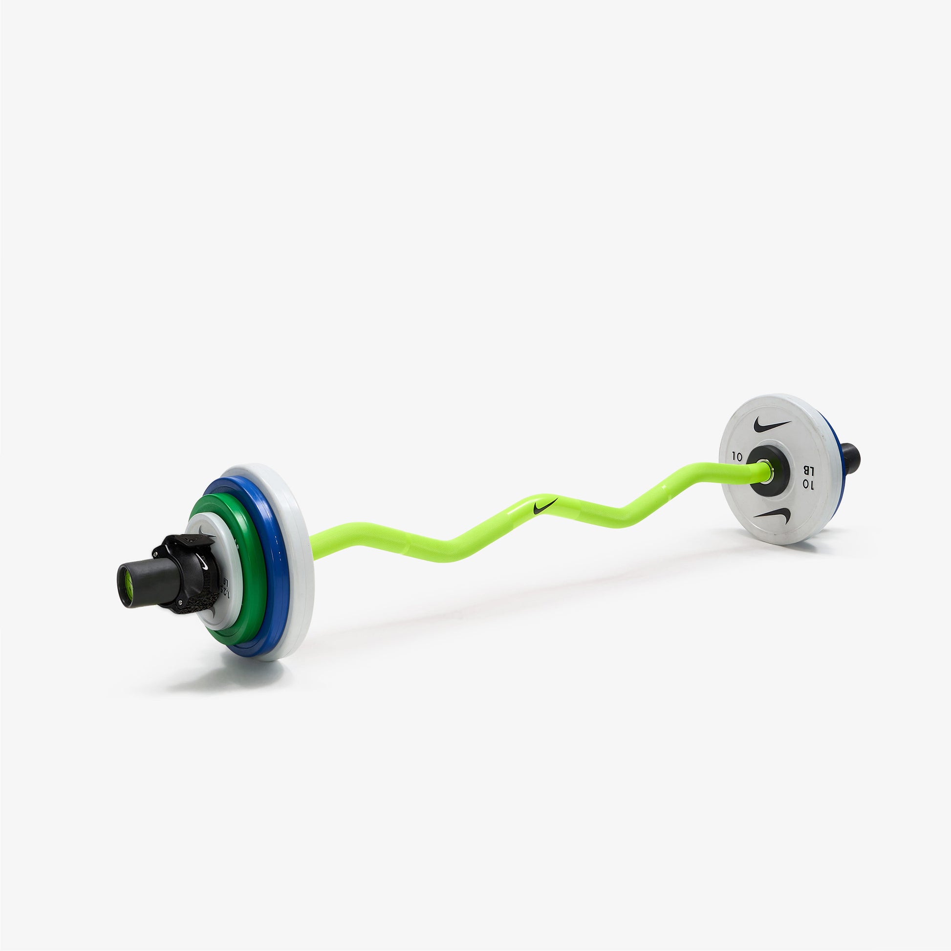 Nike Strength Shield Curl Bar - Volt Swoosh / Nike Change Plates (1.25 - 10 lb pairs) / Black/White