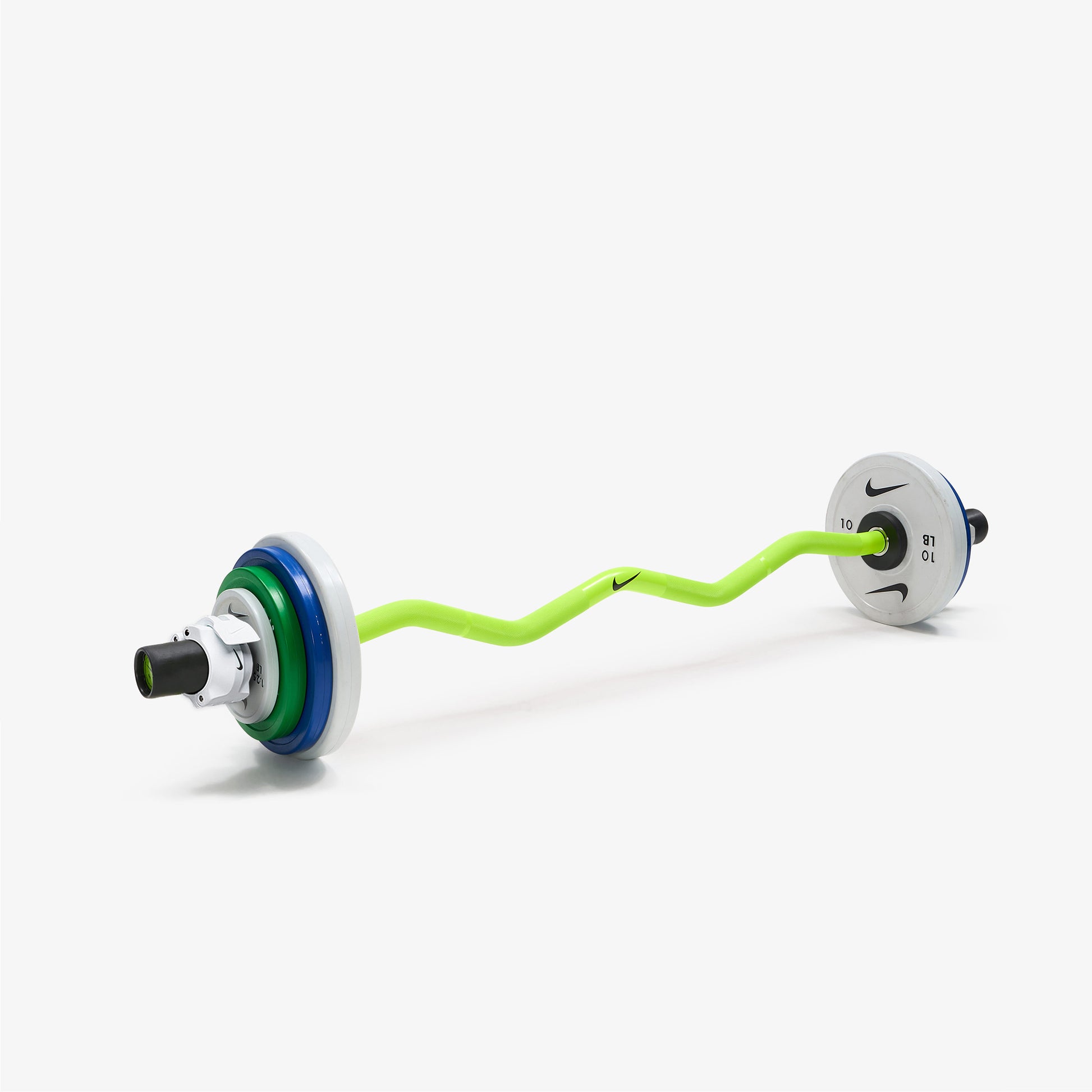 Nike Strength Shield Curl Bar - Volt Swoosh / Nike Change Plates (1.25 - 10 lb pairs) / White/Black