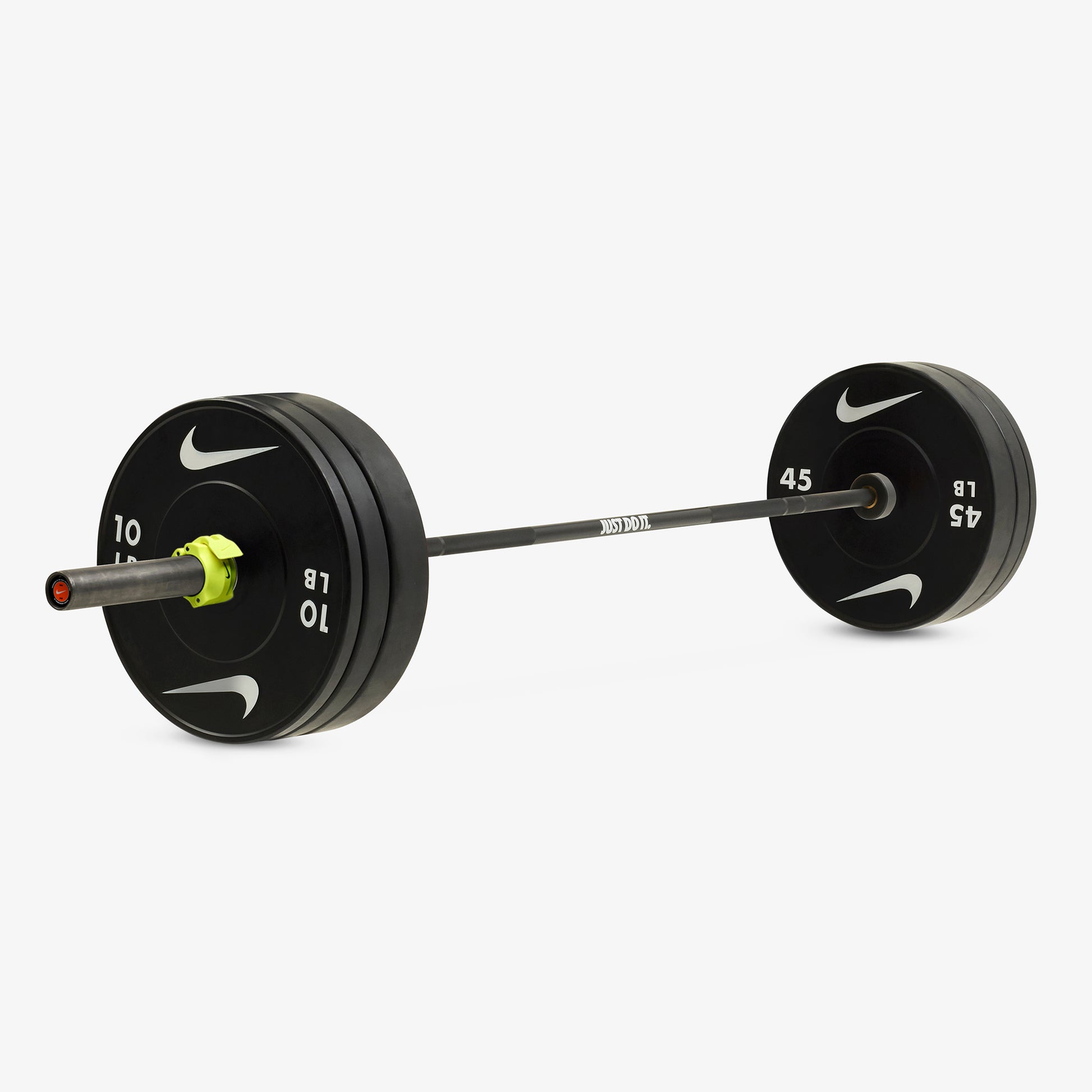 20 kg Nike Strength Shield - Black ("Just Do It") / Nike Black Bumper Plates / Volt/Black