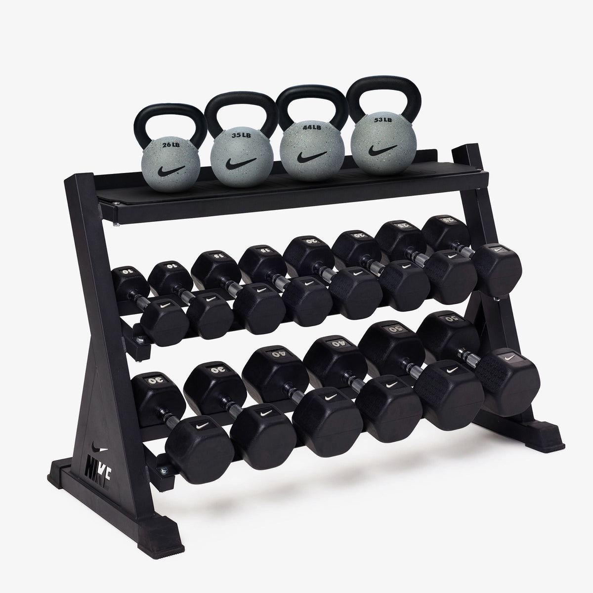 Black/White / 10-50 lb / Rubber Coated - Nike Grind / 26-53 lb