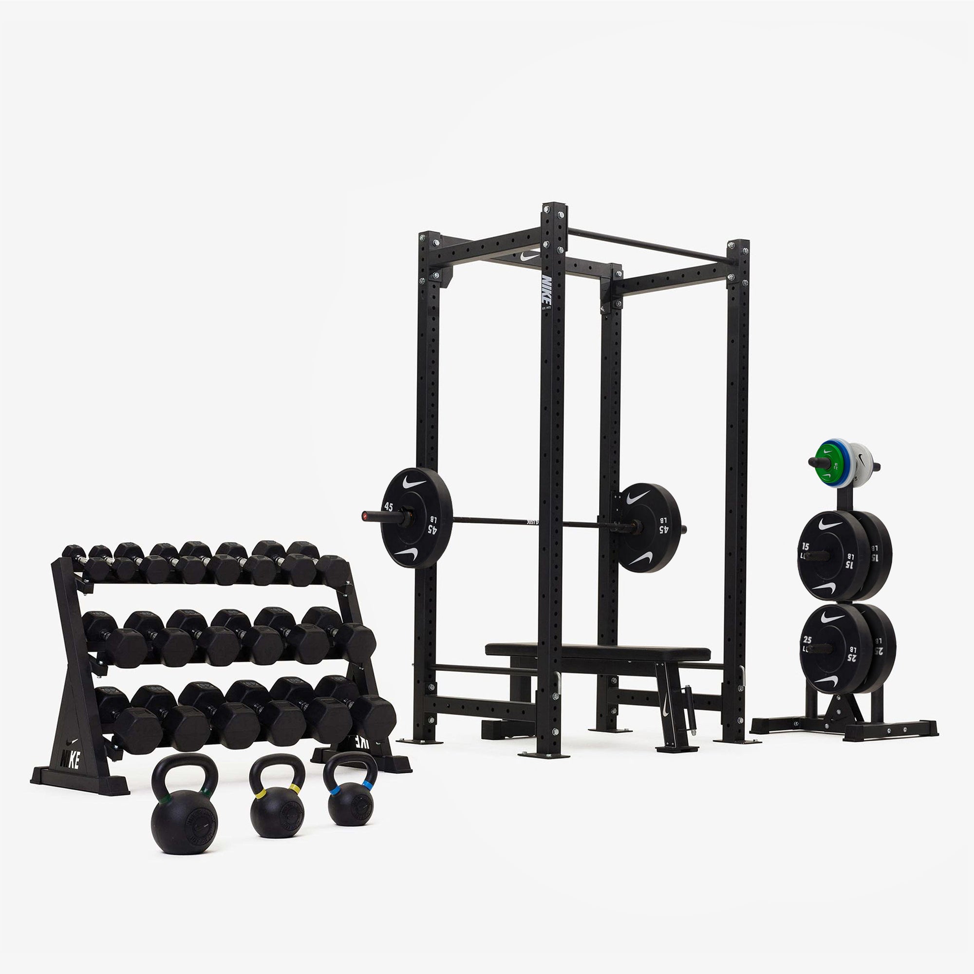 Nike Squat Cage / Black/Black Dumbbells + Black/White Plates / 20 kg Black ("Just Do It")