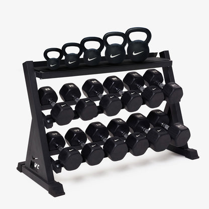 Nike Kettlebell & Dumbbell Rack Sets – Black/White / 25-50 lb / Rubber Coated - Black/White - 9-35 lb