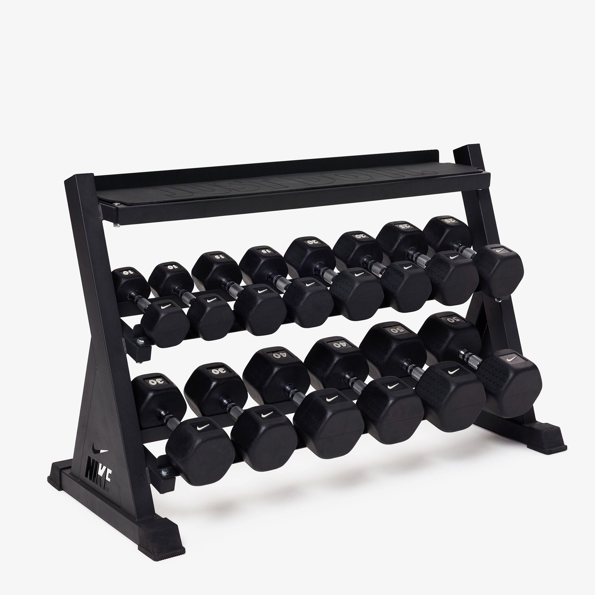 Black/White / 10-50 lb pairs / No Kettlebells