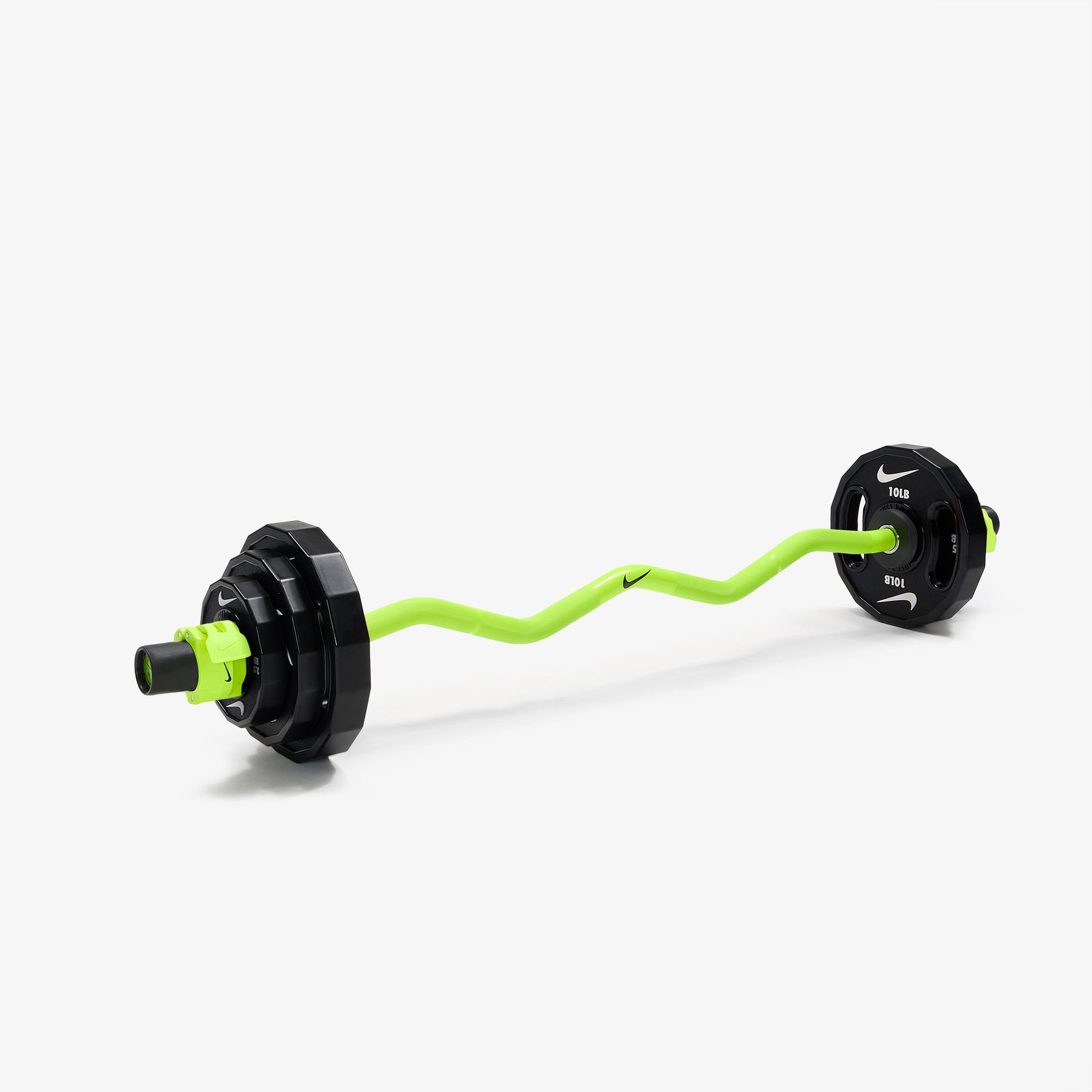 Nike Strength Shield Curl Bar - Volt Swoosh / Nike Strength Pro Urethane Plates (2.5 - 10 lb pairs) / Volt/Black