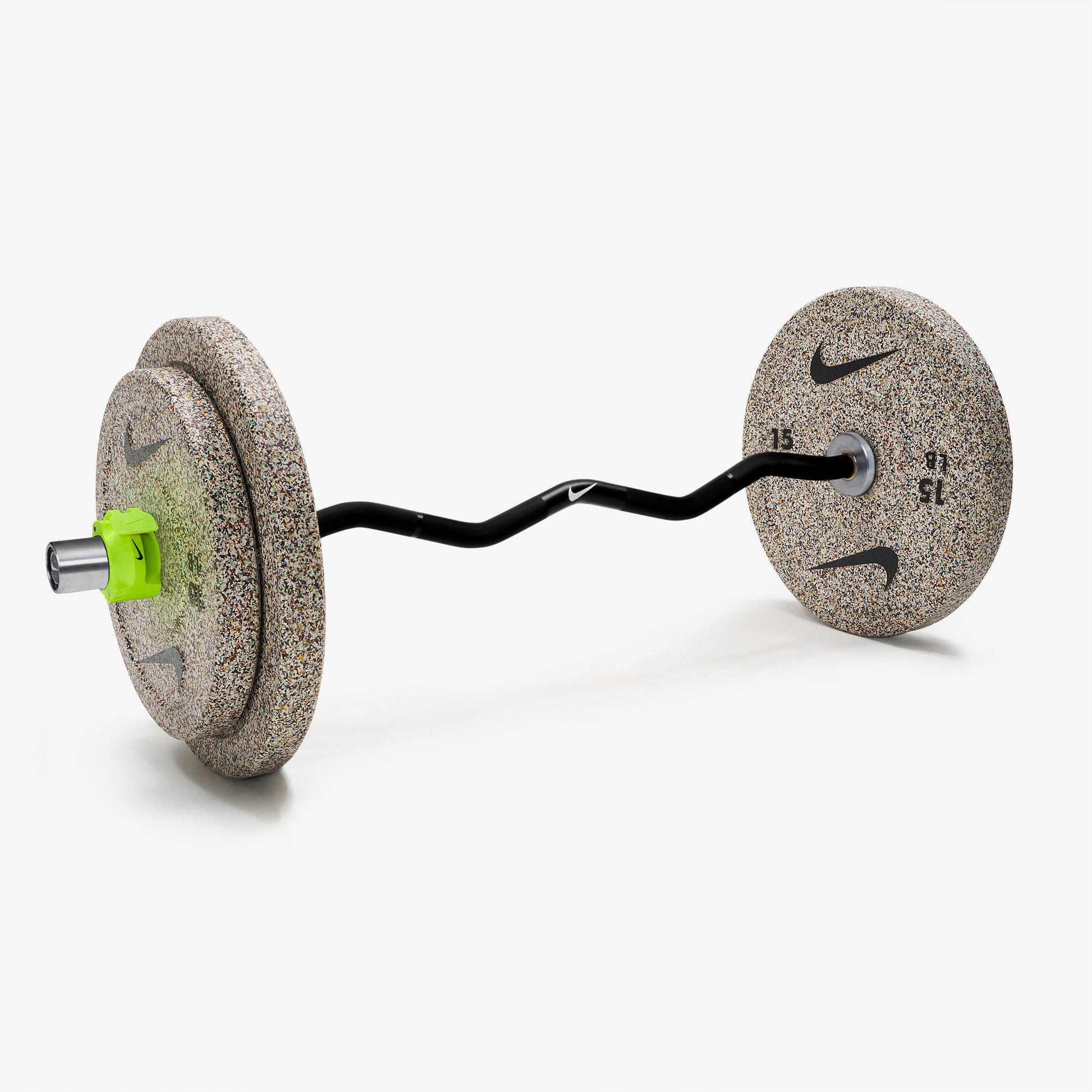 Nike Curl Bar - Black / Nike Grind Bumper Plates (10 and 15 lb pairs) / Volt/Black