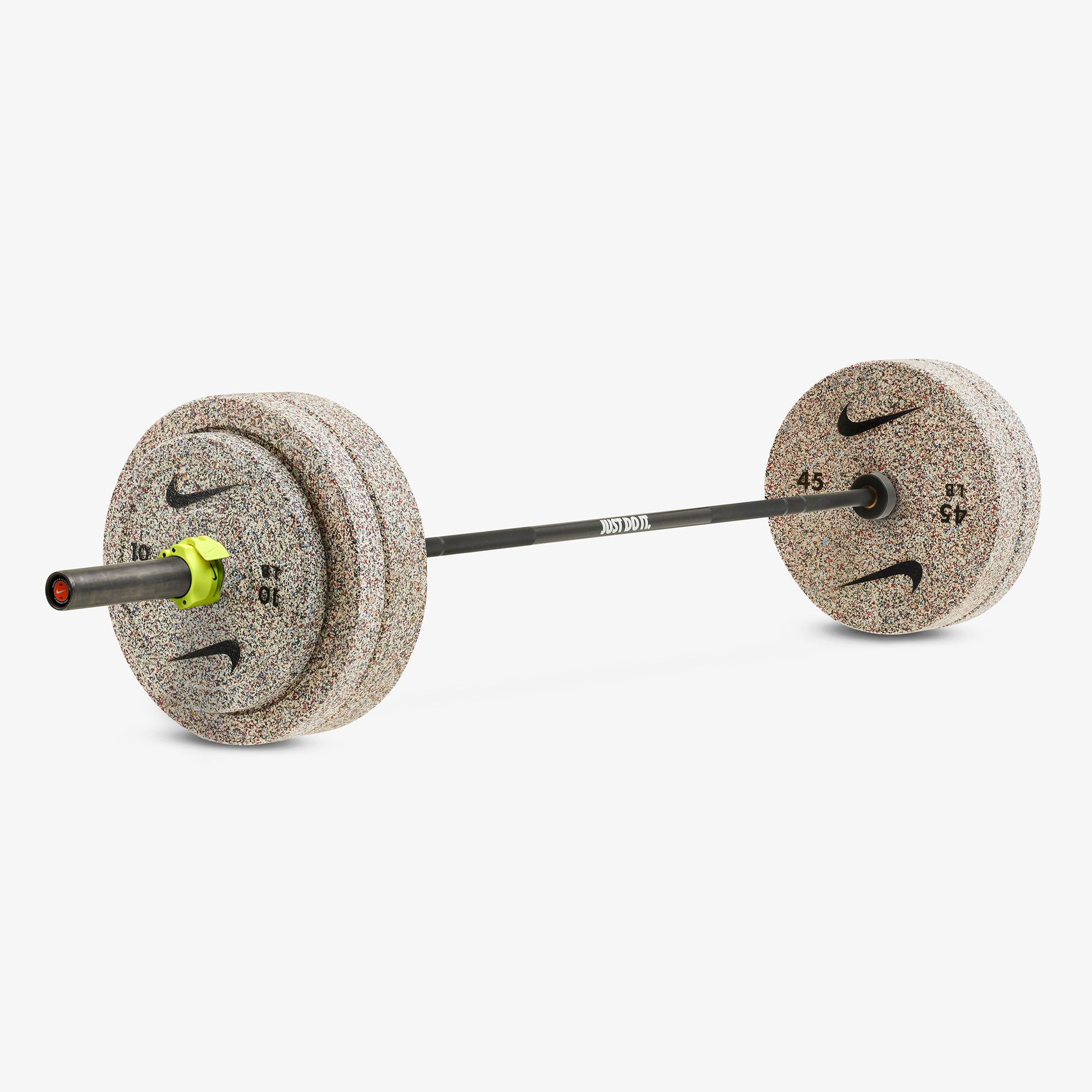 20 kg Nike Strength Shield - Black ("Just Do It") / Nike Grind Bumper Plates / Volt/Black
