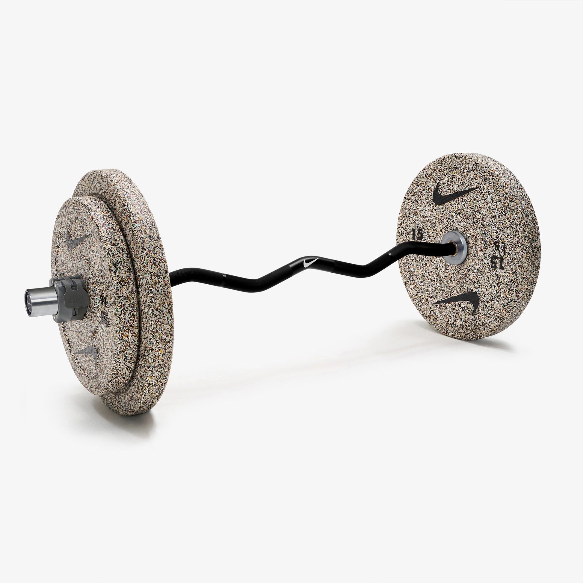 Nike Curl Bar - Black / Nike Grind Bumper Plates (10 and 15 lb pairs) / Grey/Black
