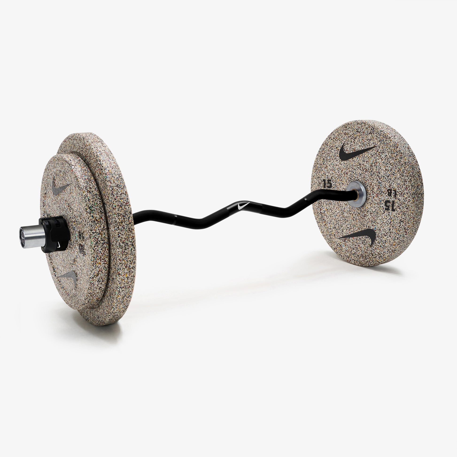 Nike Curl Bar - Black / Nike Grind Bumper Plates (10 and 15 lb pairs) / Black/White