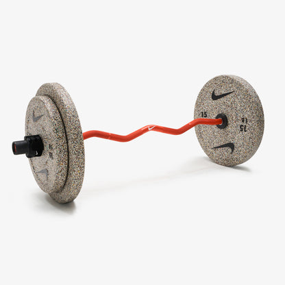 Nike Strength Shield Curl Bar - Orange Swoosh / Nike Grind Bumper Plates (10 and 15 lb pairs) / Black/White