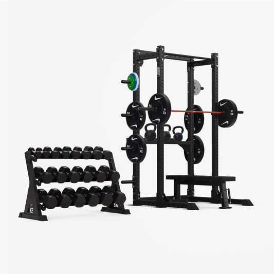 Nike Half Rack / Black/White Dumbbells + Plates / 20 kg Orange SWOOSH