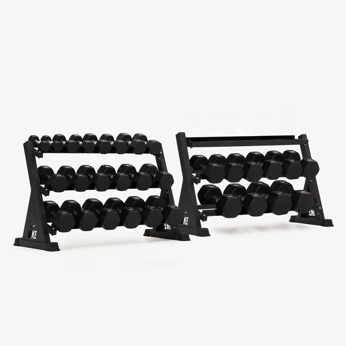 Black/White Dumbbells / Nike Grind Bumper Plates / Nike Strength Shield Barbell 15 kg - Orange Swoosh | Black/White Dumbbells / Nike Grind Bumper Plates / Nike Strength Shield Barbell 20 kg - Orange Swoosh | Black/White Dumbbells / Nike Grind Bumper Plates / Nike Strength Shield Barbell 20 kg - Red Swoosh | Black/White Dumbbells / Nike Grind Bumper Plates / Nike Strength Shield Barbell 20 kg - Black ("Just Do It")