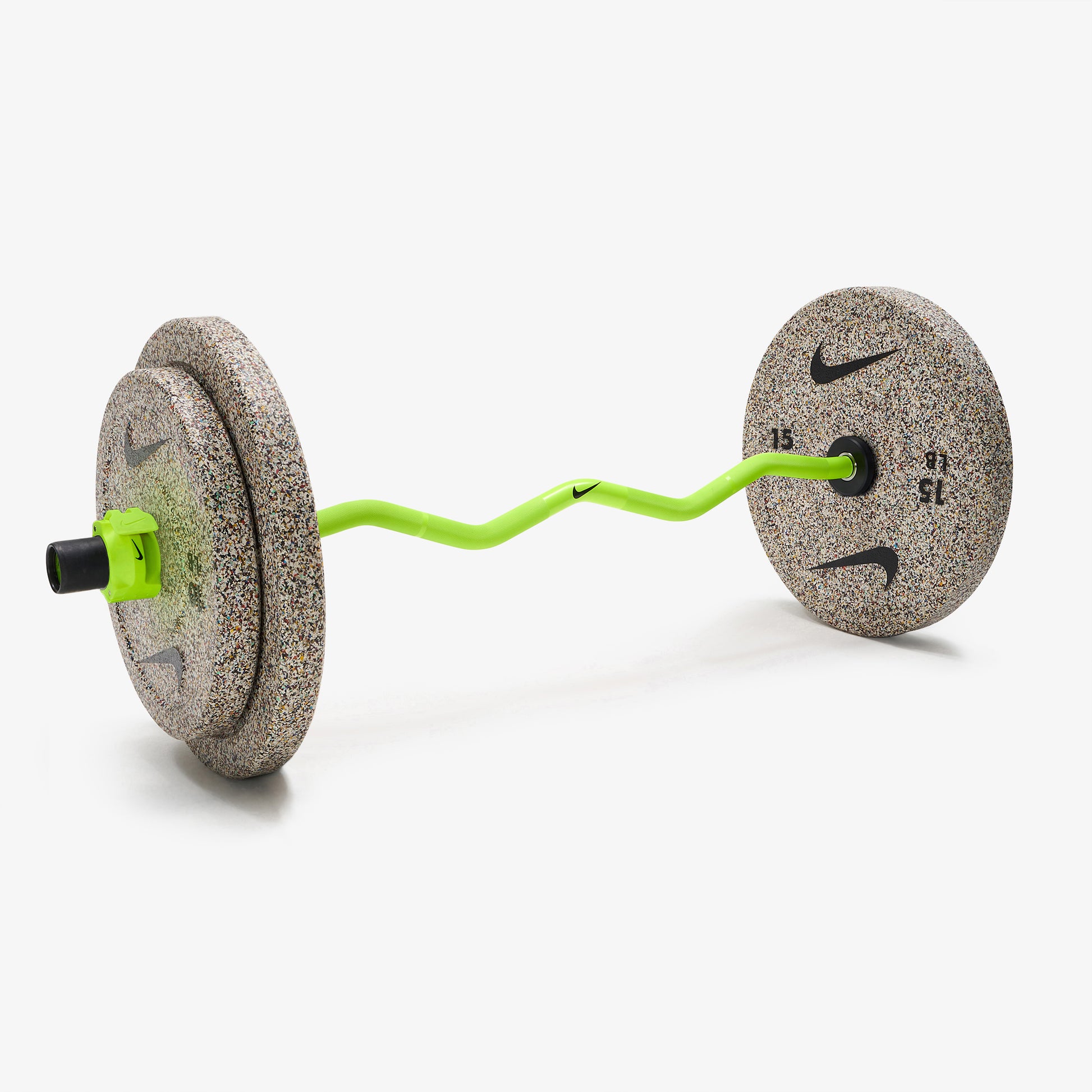 Nike Strength Shield Curl Bar - Volt Swoosh / Nike Grind Bumper Plates (10 and 15 lb pairs) / Volt/Black