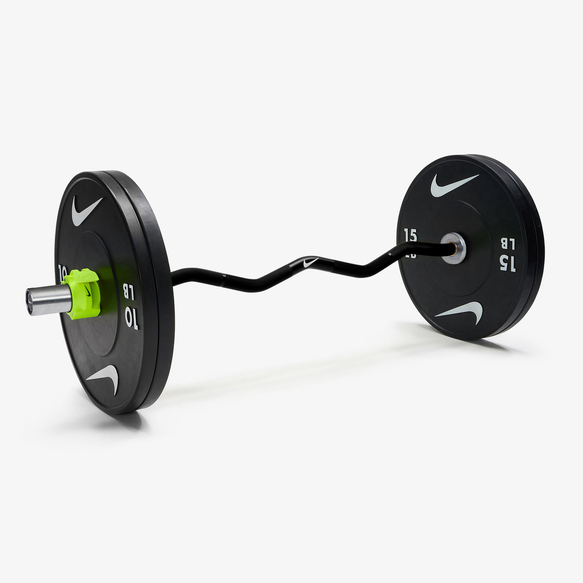 Nike Curl Bar - Black / Nike Black Bumper Plates (10 and 15 lb pairs) / Volt/Black