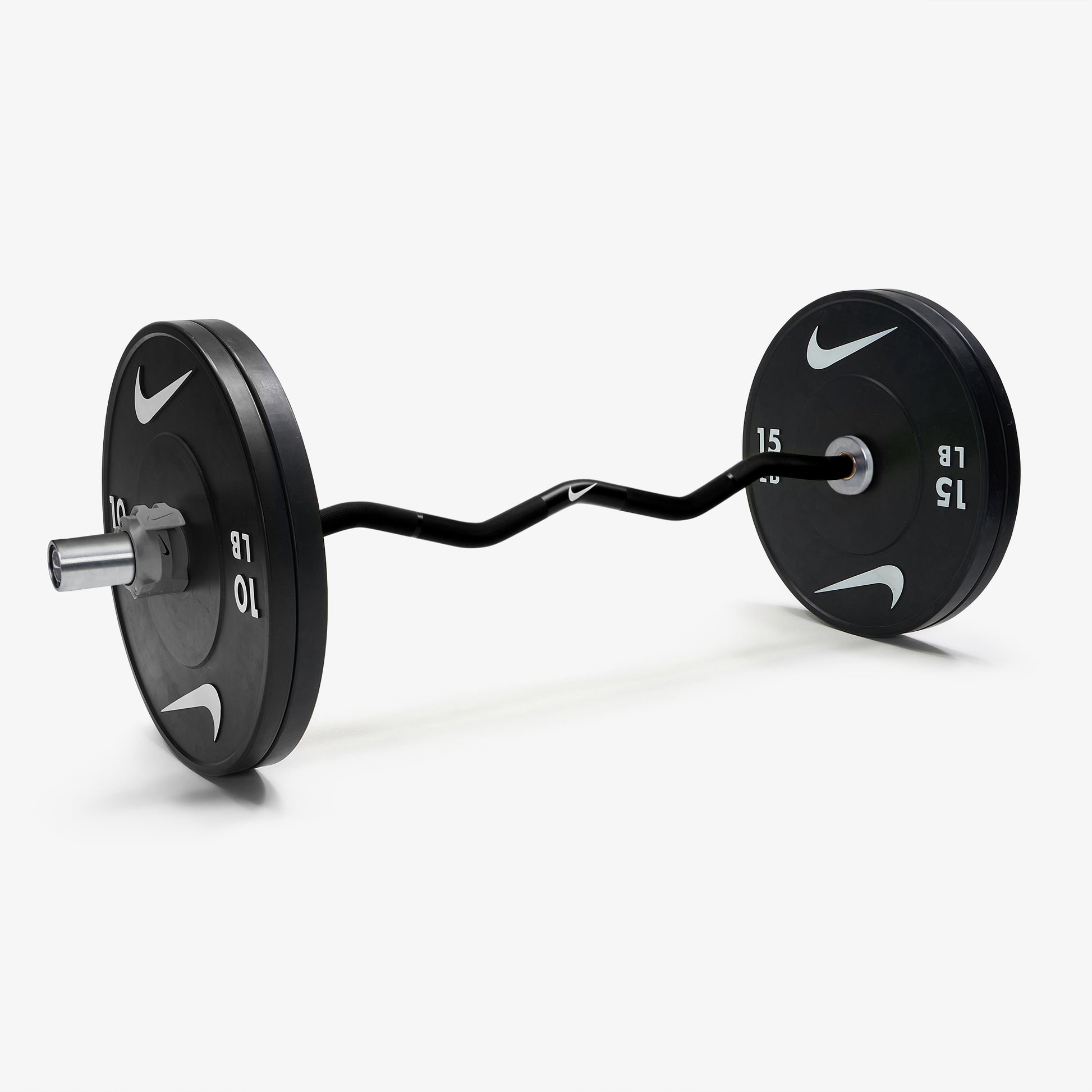 Nike Curl Bar - Black / Nike Black Bumper Plates (10 and 15 lb pairs) / Grey/Black