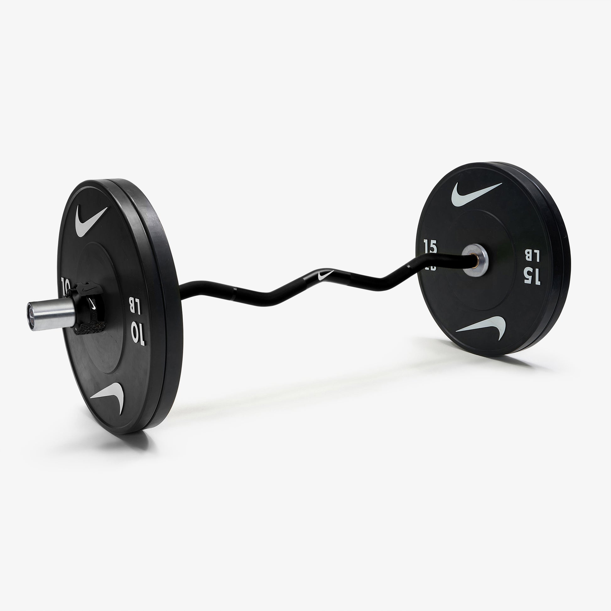 Nike Curl Bar - Black / Nike Black Bumper Plates (10 and 15 lb pairs) / Black/White