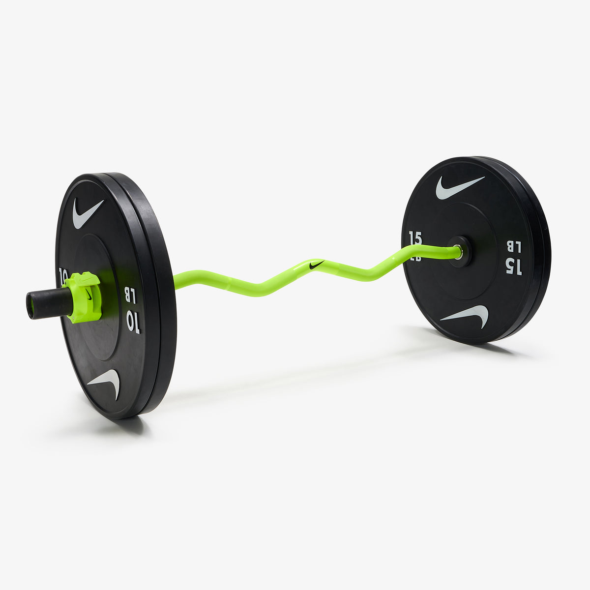 Nike Strength Shield Curl Bar - Volt Swoosh / Nike Black Bumper Plates (10 and 15 lb pairs) / Volt/Black
