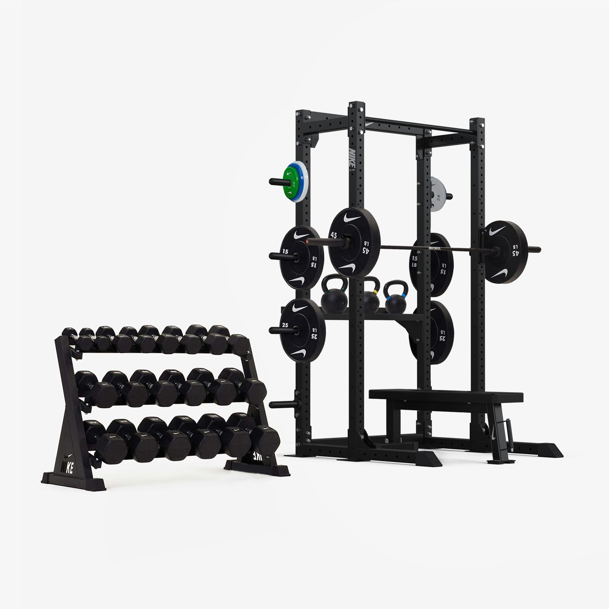 Nike Half Rack / Black/White Dumbbells + Plates / 20 kg Black ("Just Do It")