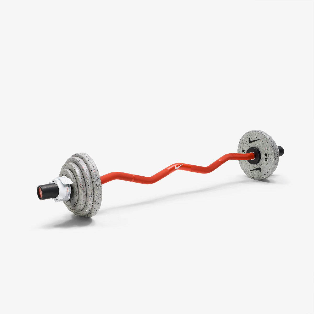 Nike Strength Shield Curl Bar - Orange Swoosh / Nike Grind Change Plates (1.25 - 10 lb pairs) / White/Orange