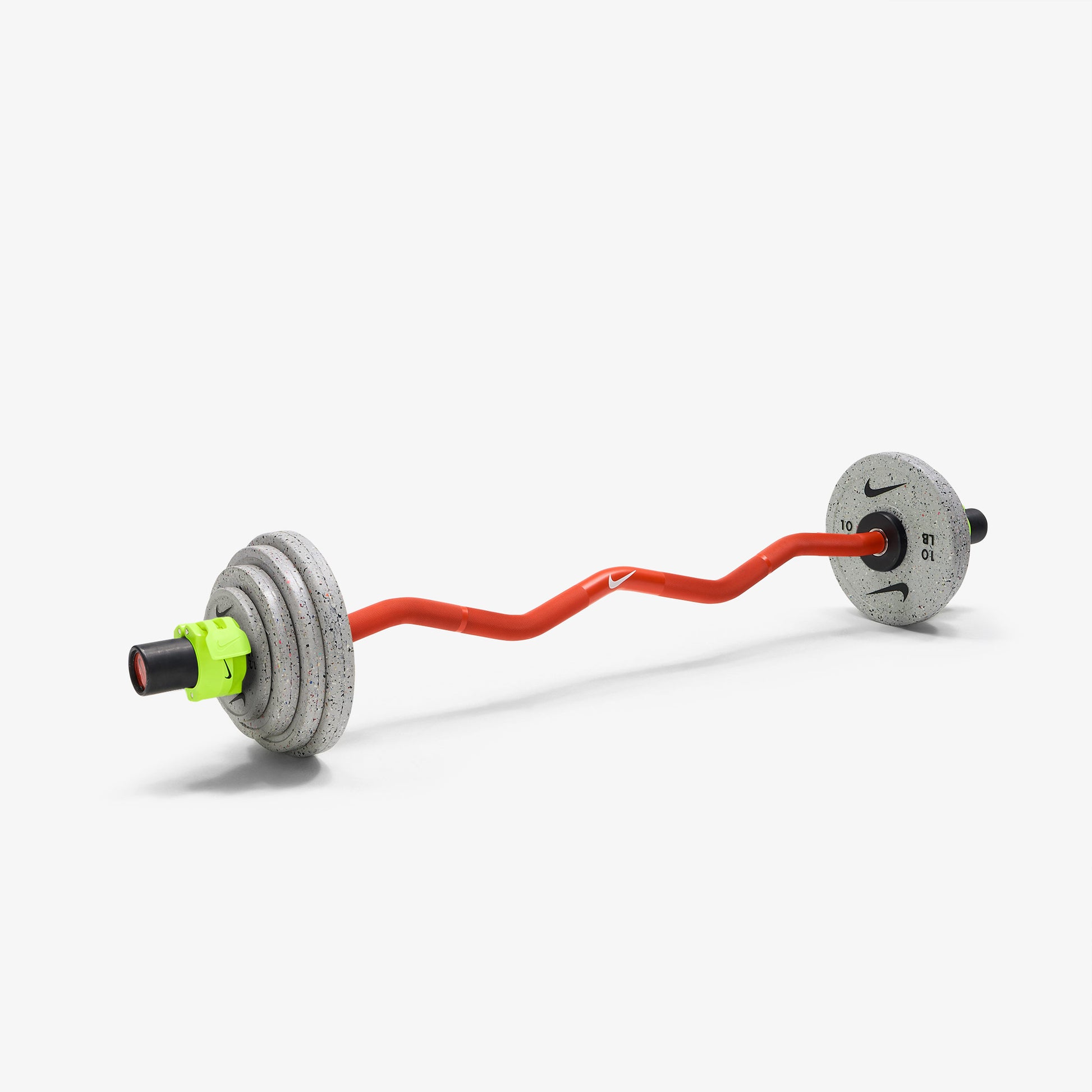 Nike Strength Shield Curl Bar - Orange Swoosh / Nike Grind Change Plates (1.25 - 10 lb pairs) / Volt/Black