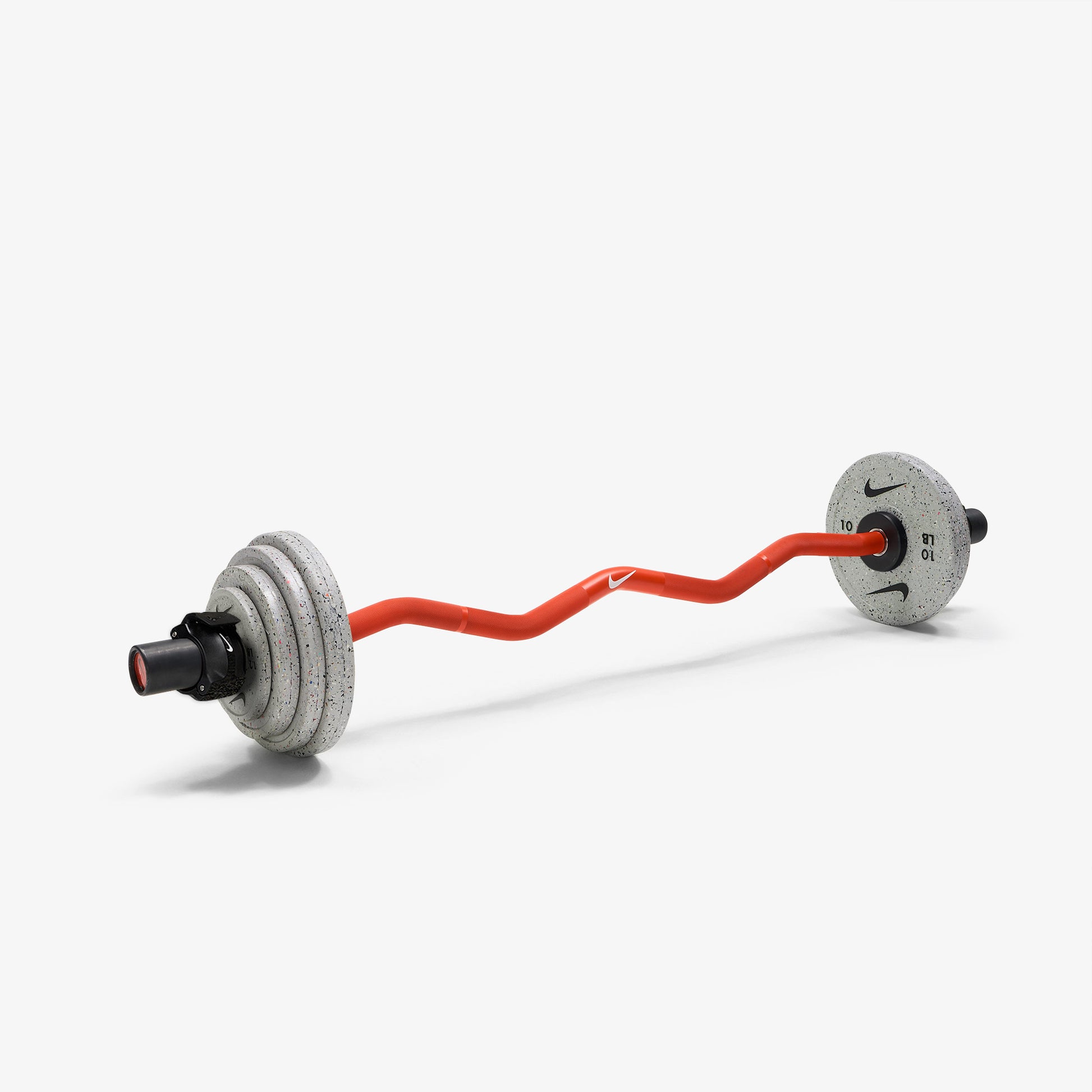 Nike Strength Shield Curl Bar - Orange Swoosh / Nike Grind Change Plates (1.25 - 10 lb pairs) / Black/White