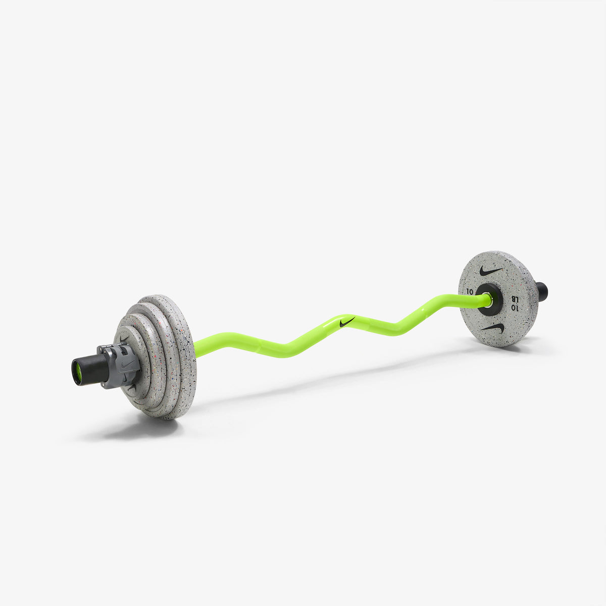 Nike Strength Shield Curl Bar - Volt Swoosh / Nike Grind Change Plates (1.25 - 10 lb pairs) / Grey/Black