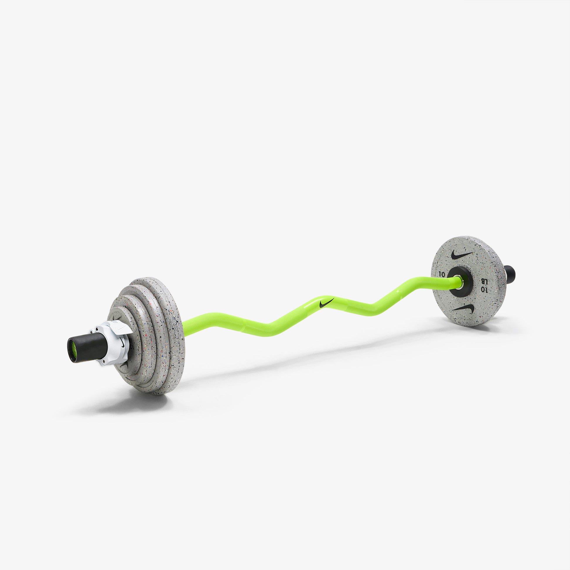 Nike Strength Shield Curl Bar - Volt Swoosh / Nike Grind Change Plates (1.25 - 10 lb pairs) / White/Black