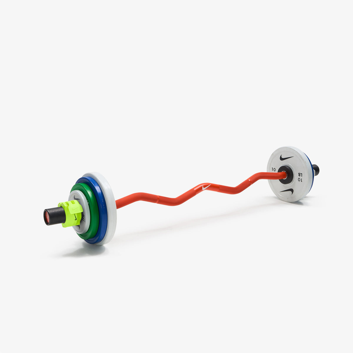Nike Strength Shield Curl Bar - Orange Swoosh / Nike Change Plates (1.25 - 10 lb pairs) / Volt/Black
