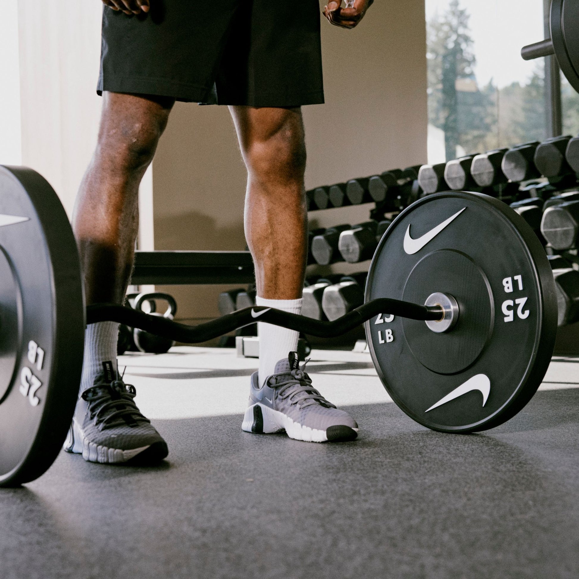 Nike Curl Bar - Black / Nike Black Bumper Plates (10 and 15 lb pairs) / Black/Orange