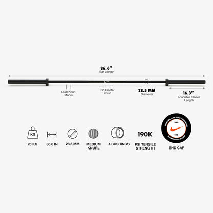 20 kg Nike Black Chrome Swoosh / Nike Black Bumper Plates / White/Orange | 20 kg Nike Black Chrome Swoosh / Nike Grind Bumper Plates / White/Orange