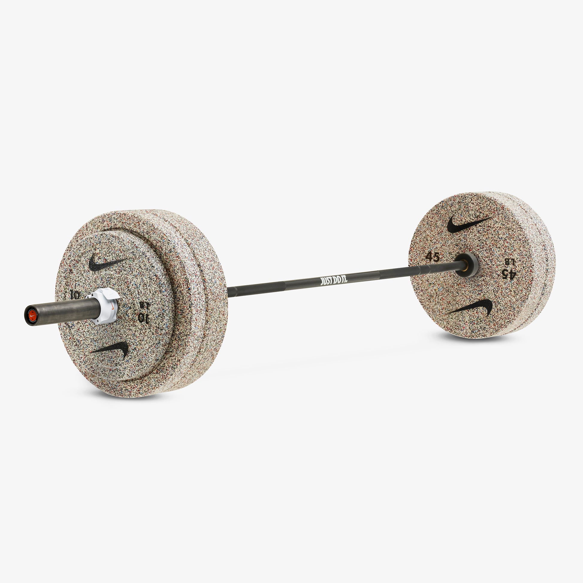 20 kg Nike Strength Shield - Black ("Just Do It") / Nike Grind Bumper Plates / White/Orange