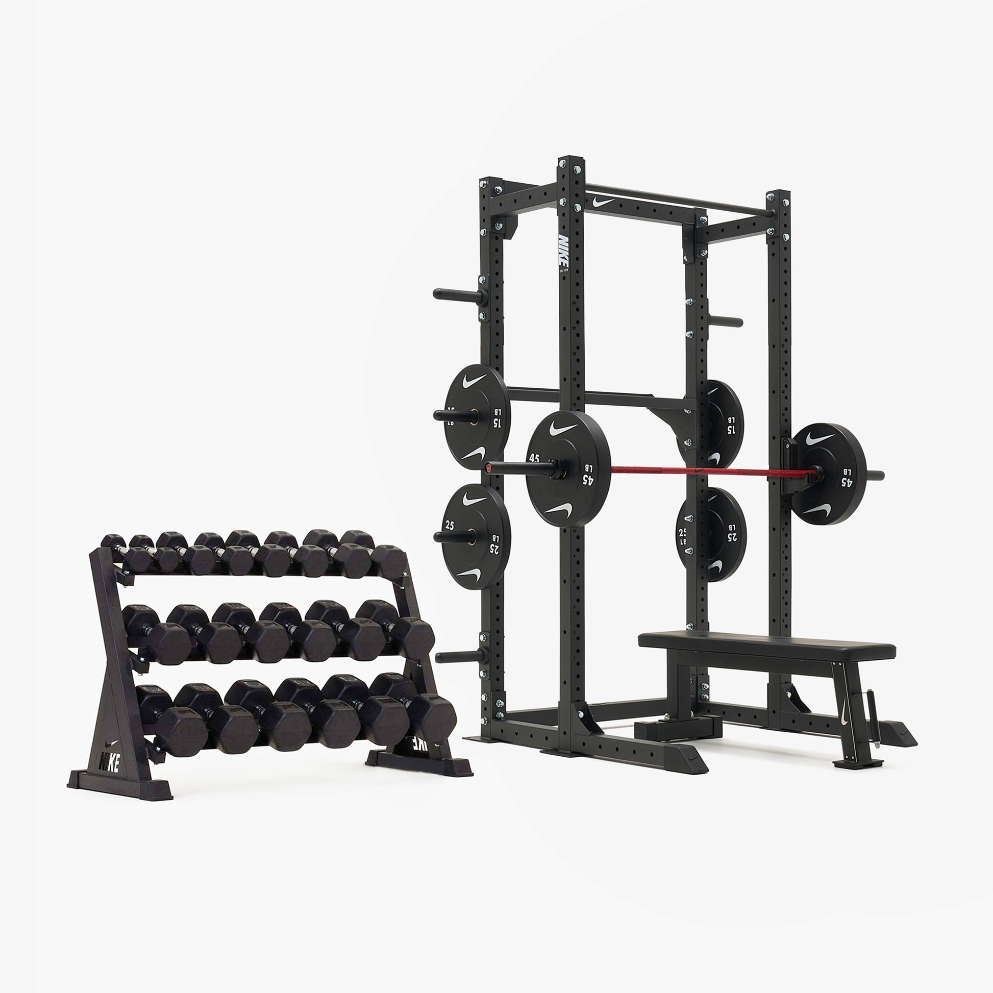 Nike Half Rack / Black/Black Dumbbells + Black/White Plates / 20 kg Red SWOOSH