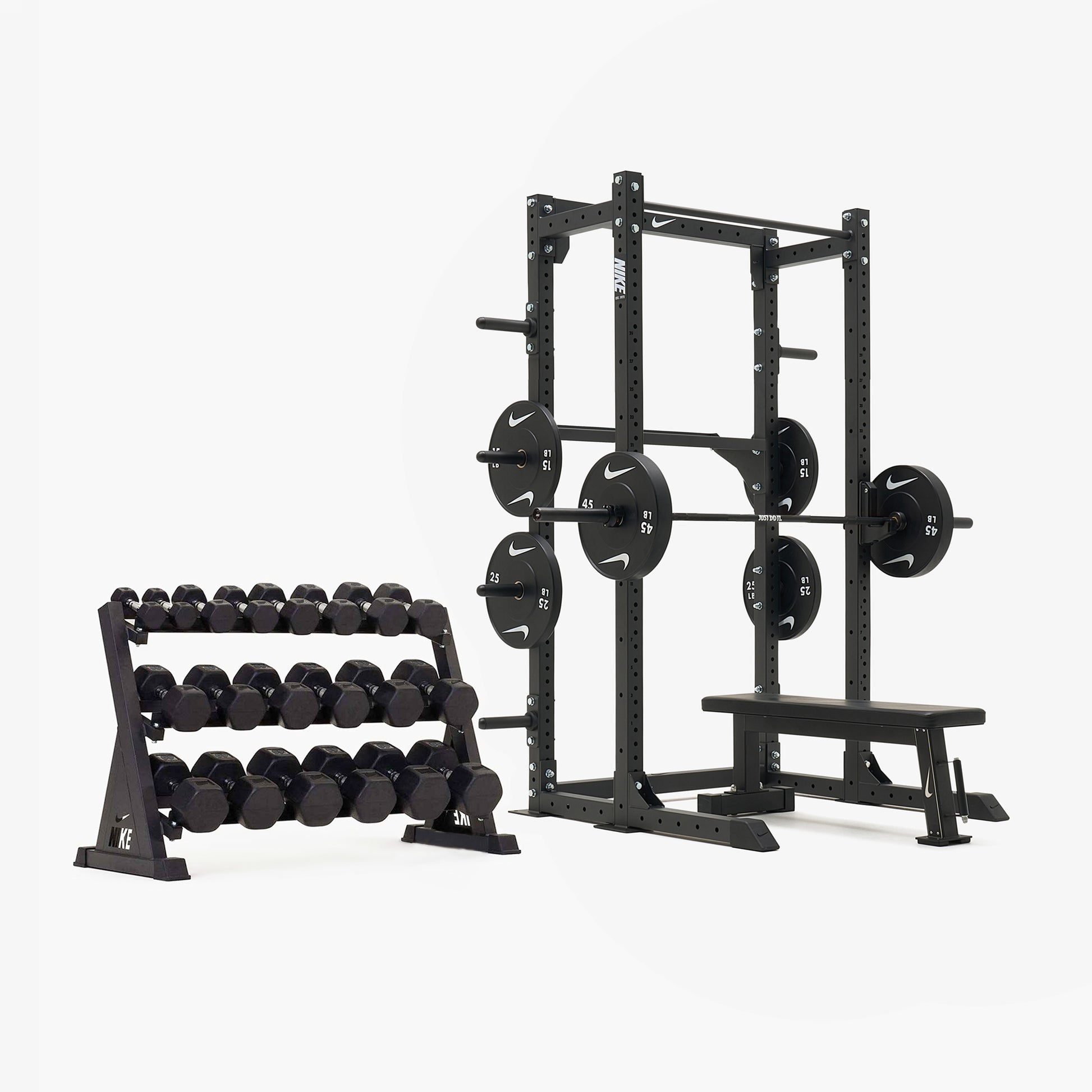 Nike Half Rack / Black/Black Dumbbells + Black/White Plates / 20 kg Black ("Just Do It")