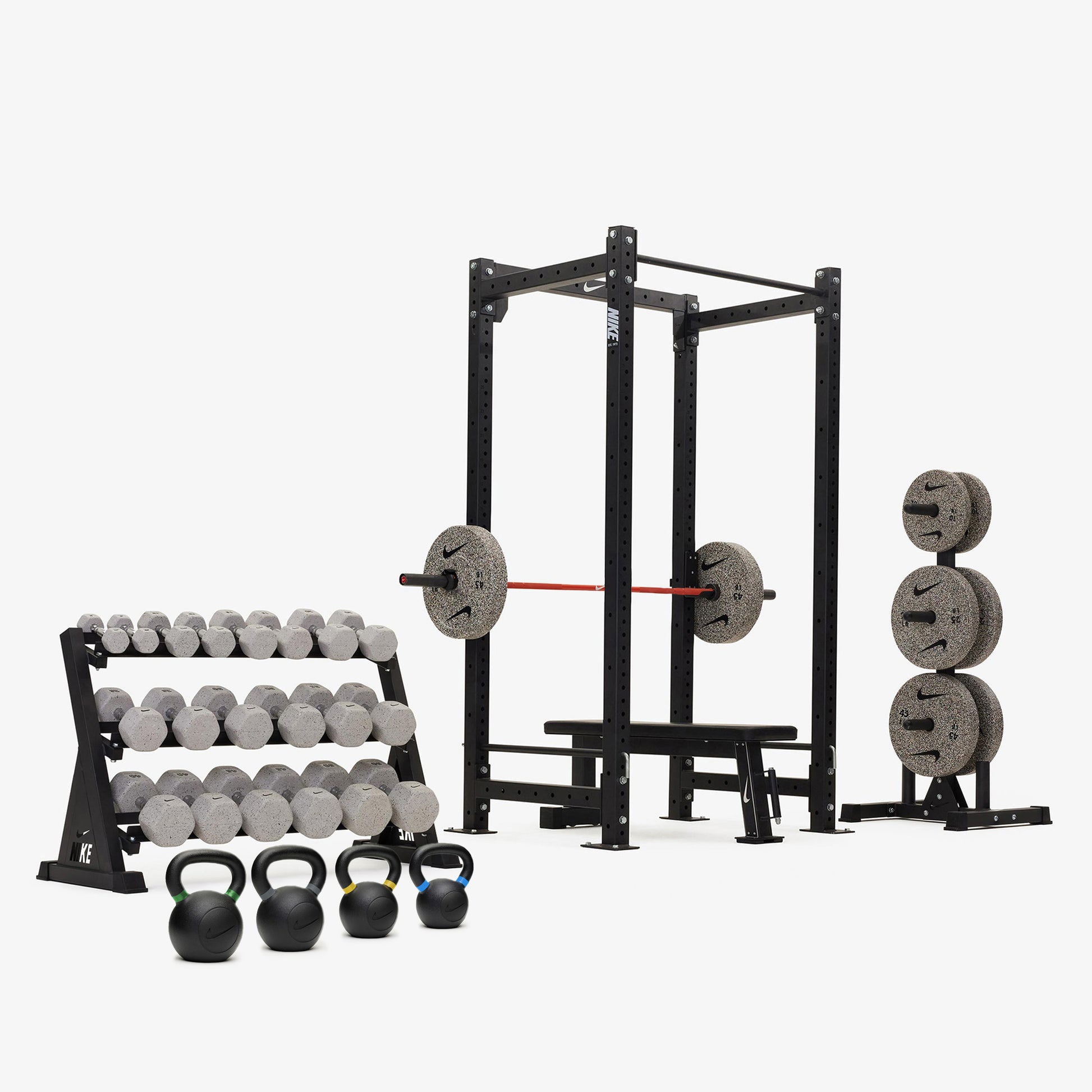 Nike Squat Cage / Nike Grind Dumbbells + Plates / 20 kg Orange SWOOSH