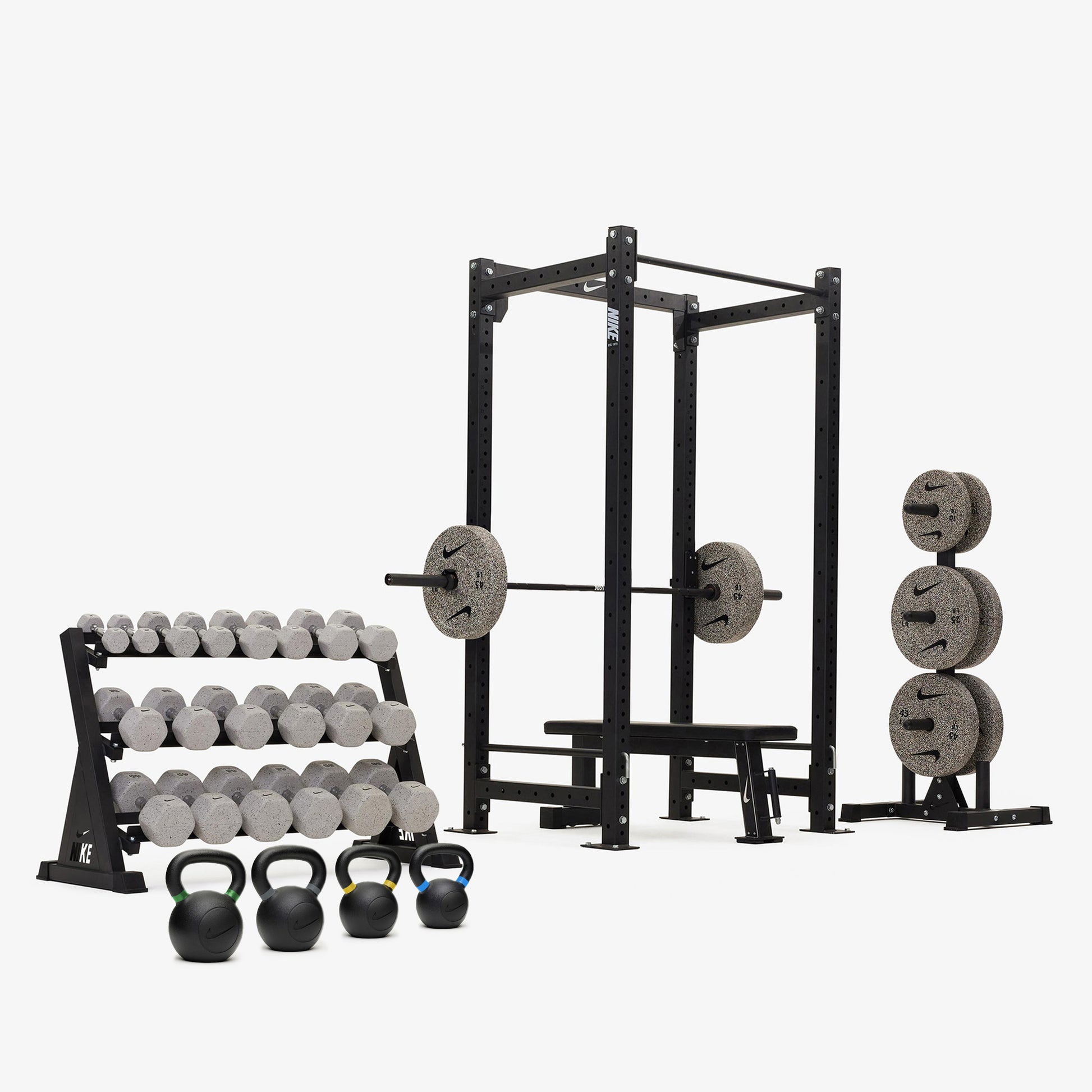 Nike Squat Cage / Nike Grind Dumbbells + Plates / 20 kg Black ("Just Do It")